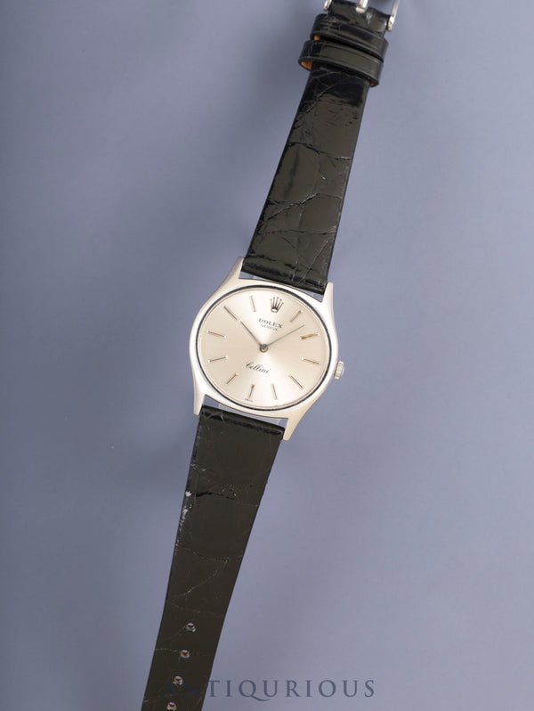 ロレックス チェリーニ 3806 手巻き Cal.1600 750WG 革 純正尾錠(SS) シルバー文字盤 31番(1970年)オーバーホール済み