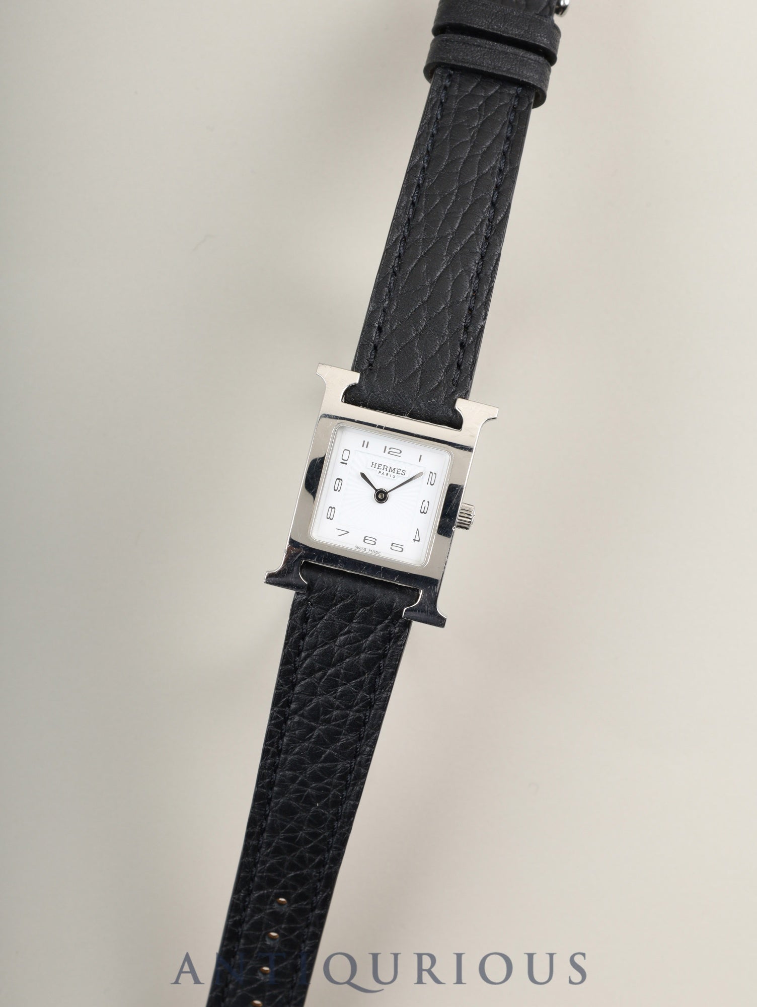 エルメス Hウォッチ HH1.210 クォーツ SS 革 純正尾錠(SS) ホワイト文字盤 純正革ベルト(□P刻印:2012年) オーバーホール済み