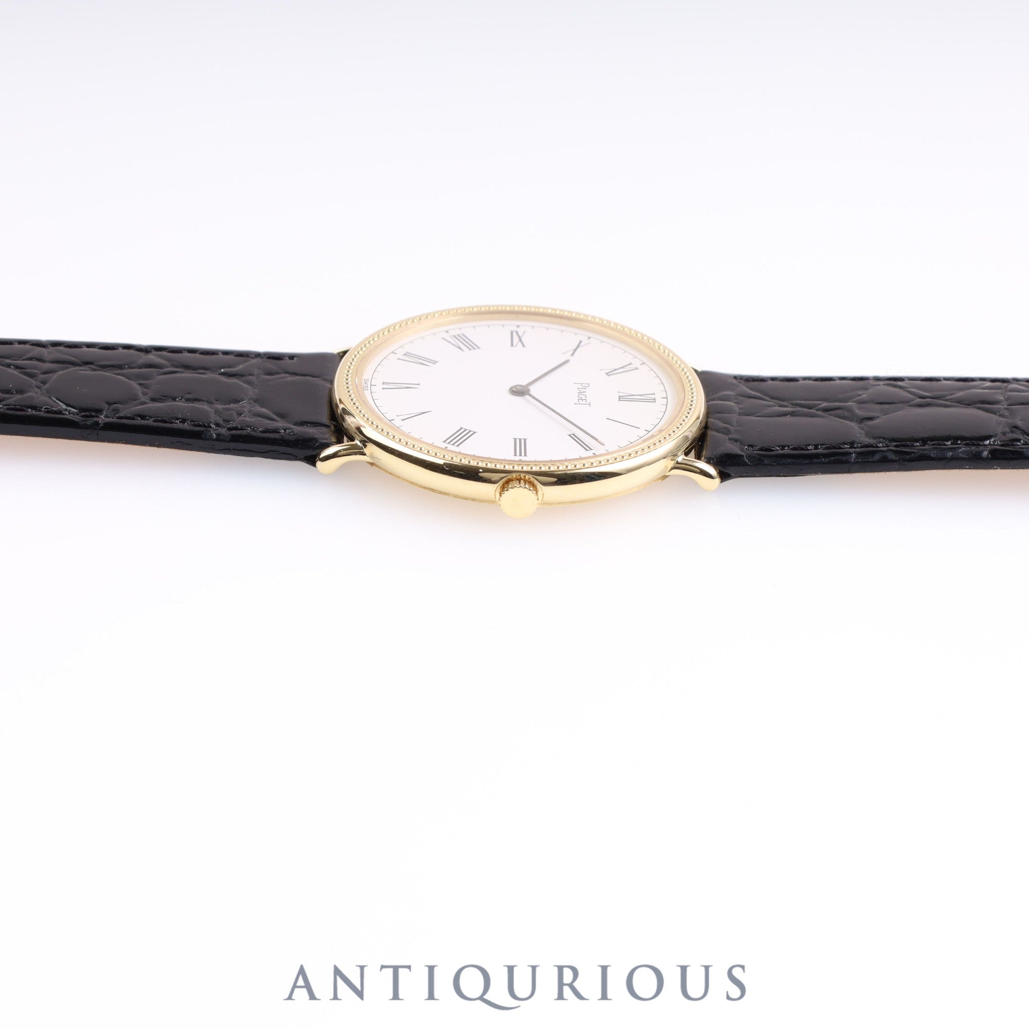 Piaget Round 90239 Manual winding Cal.9P2 YG Leather Genuine buckle (750) White dial Box Warranty (1989)