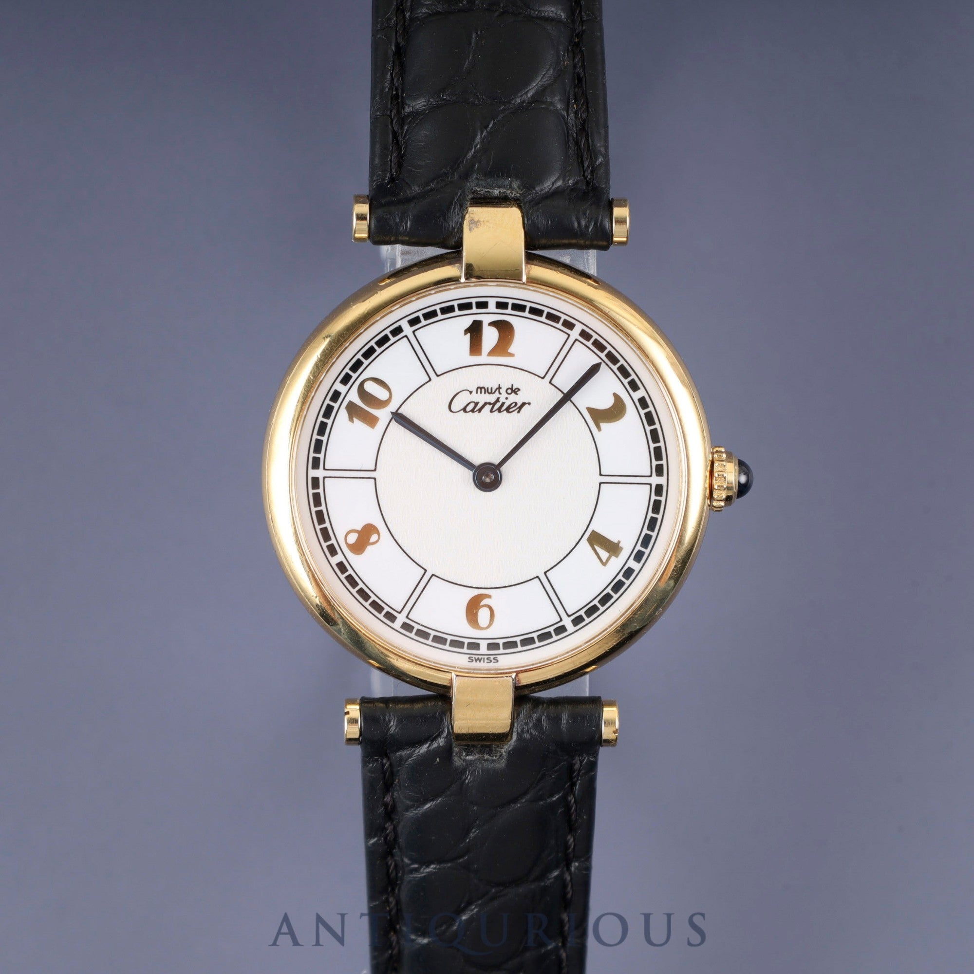 カルティエ マスト ヴァンドーム VLC LM W1009754 / 1861 クォーツ Cal.90 SV925 革 純正Dバックル(GP)飛びアラビア文字盤 オーバーホール済み