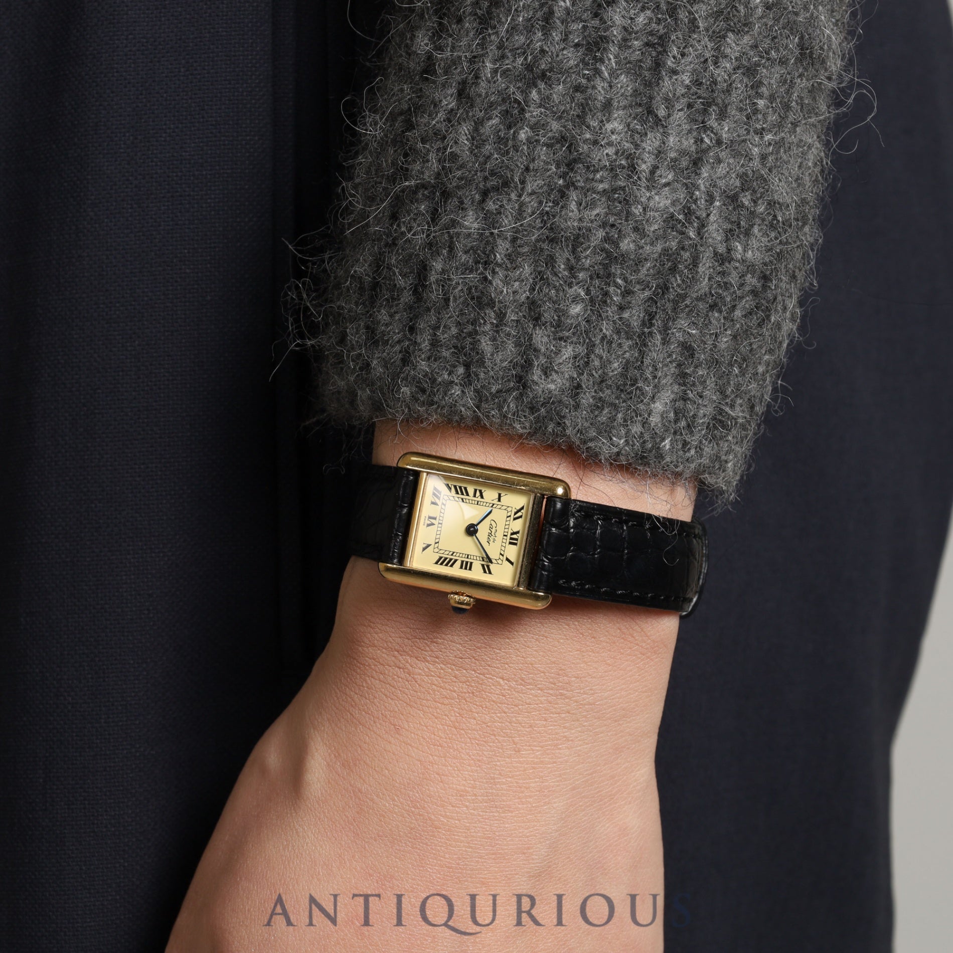 カルティエ マストタンク SM 5057001 クォーツ Cal.057 SV925 革 純正尾錠(GP)アイボリーローマン文字盤 箱 保証書(1992年) オーバーホール済み