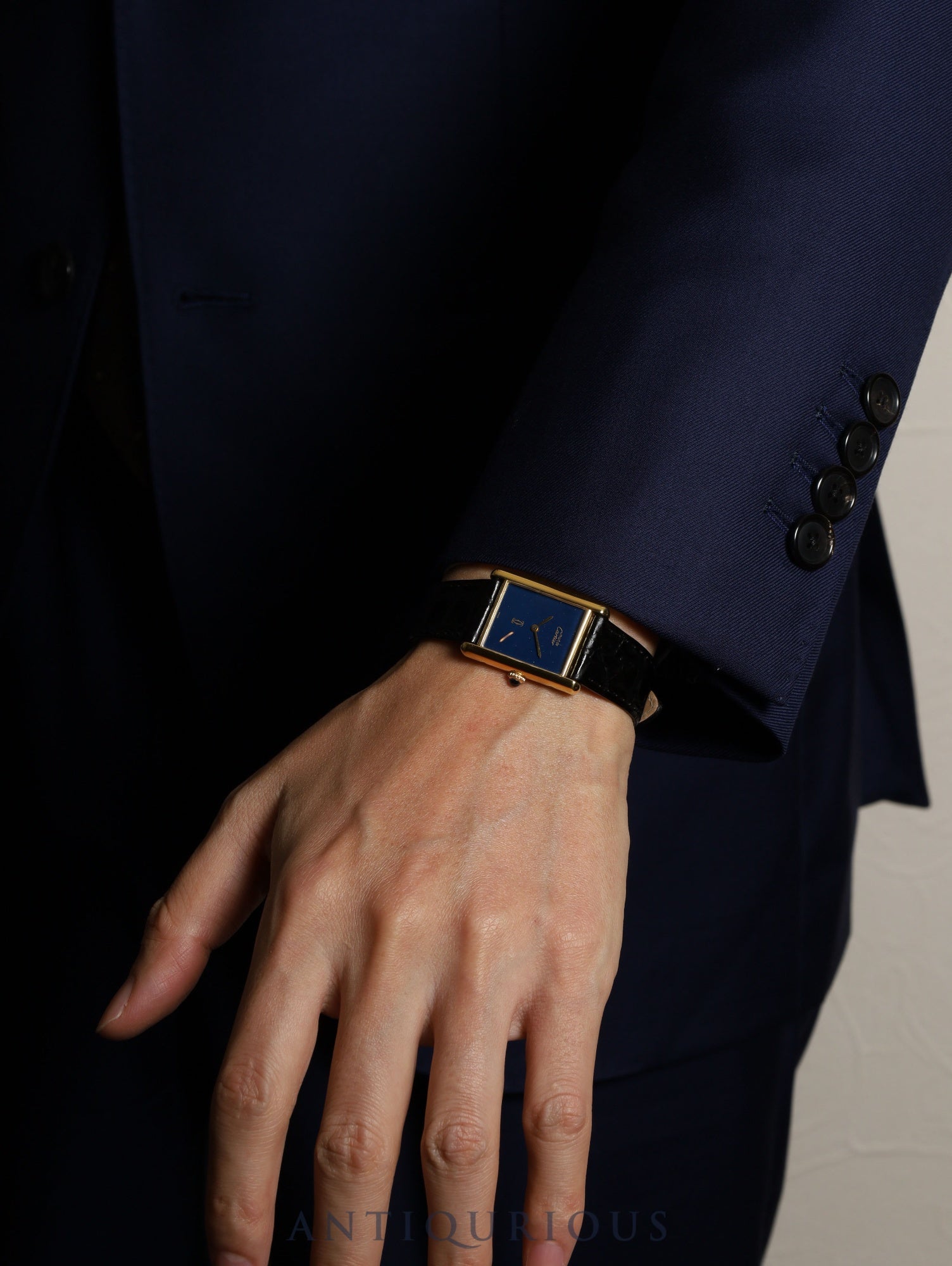 カルティエ マストタンク LM 手巻き Cal.78-1 SV925 革 純正尾錠(GP) ラピスラズリ文字盤(SWISS表記) オーバーホール済み 新品仕上げ済み