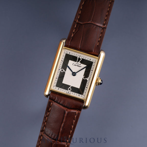 Cartier Must Tank LM 1615 Quartz Cal.90 SV925 Leather Genuine D Buckle (GP) Gold Sector Dial Japan Limited Edition 500 Overhauled