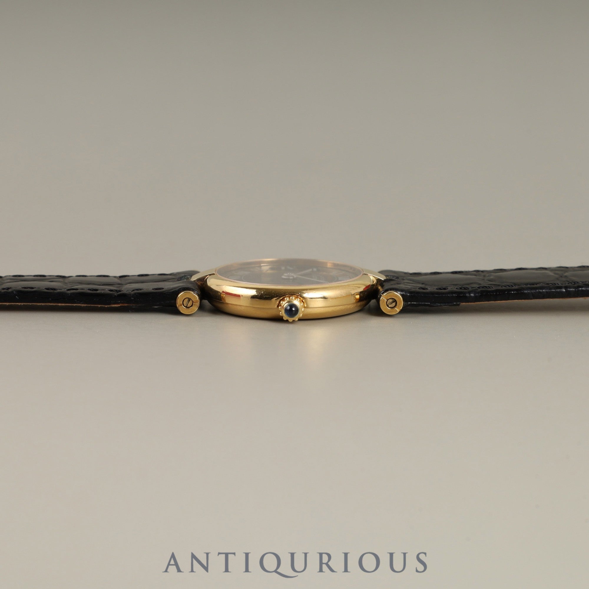 Cartier Must Vendôme VLC SM 18 Quartz Cal.81 SV925 Leather Strap with Genuine GP Buckle, Black Roman Dial, Box, Overhauled