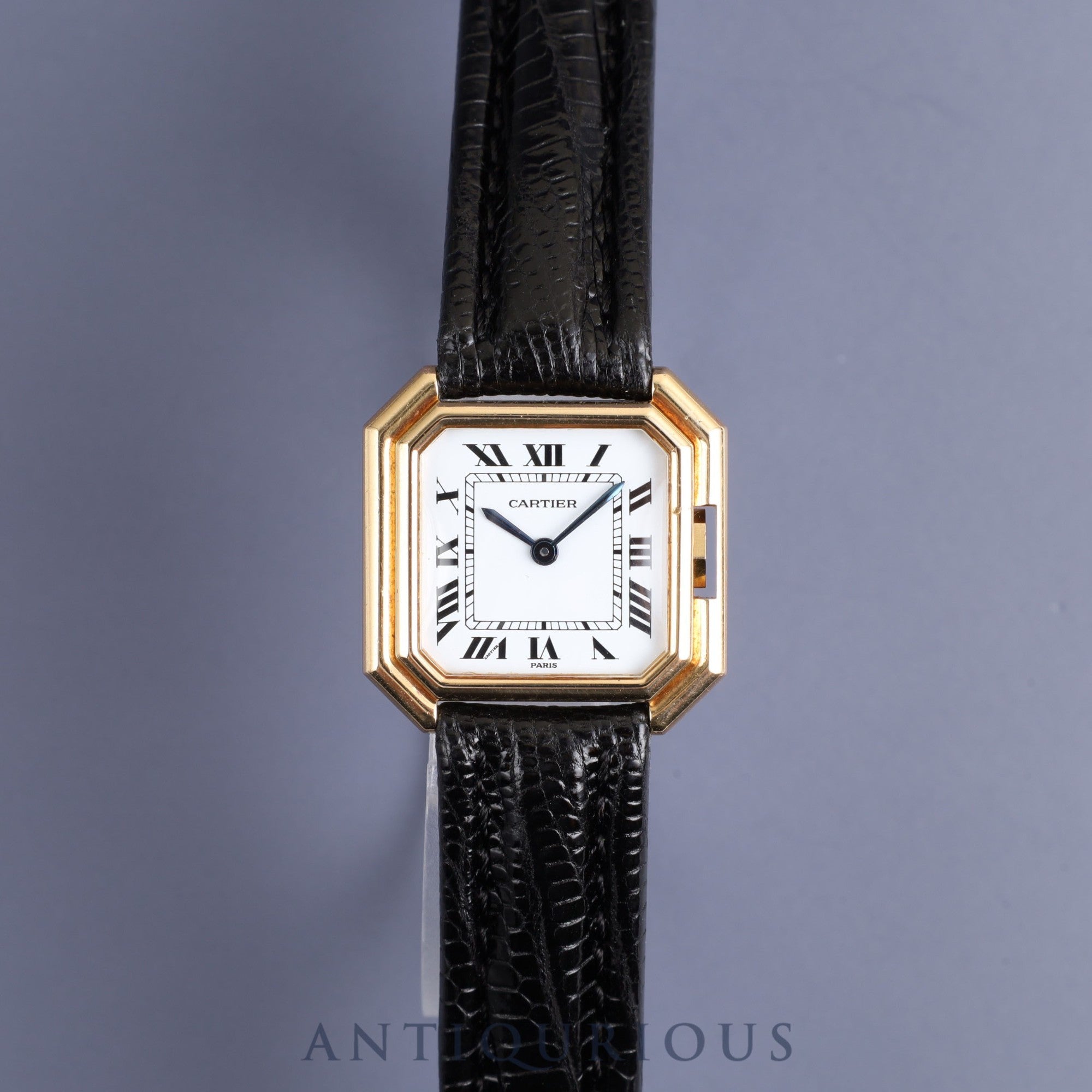 カルティエ サンチュール SM 78100 手巻き Cal.78-1 YG 革 純正尾錠(750YG)ホワイトローマン文字盤 オーバーホール済み