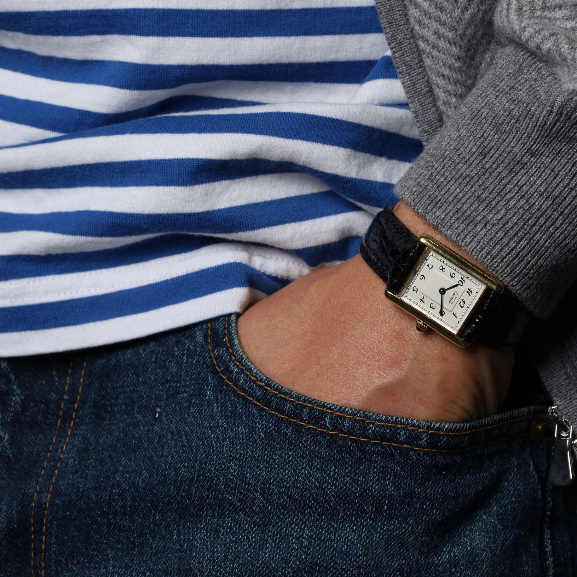 Cartier Must Tank LM 590005 Quartz Caliber 90 SV925 Leather Strap with Genuine GP Buckle, Arabic Dial, Overhauled