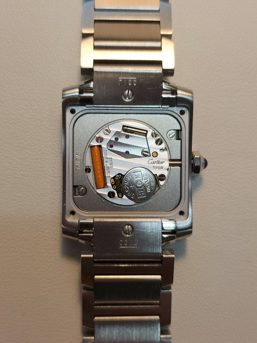 Cartier Tank Française MM W51011Q3/2465 Quartz Caliber 175N Stainless Steel White Roman Dial Box Booklet Warranty (2005) Overhauled
