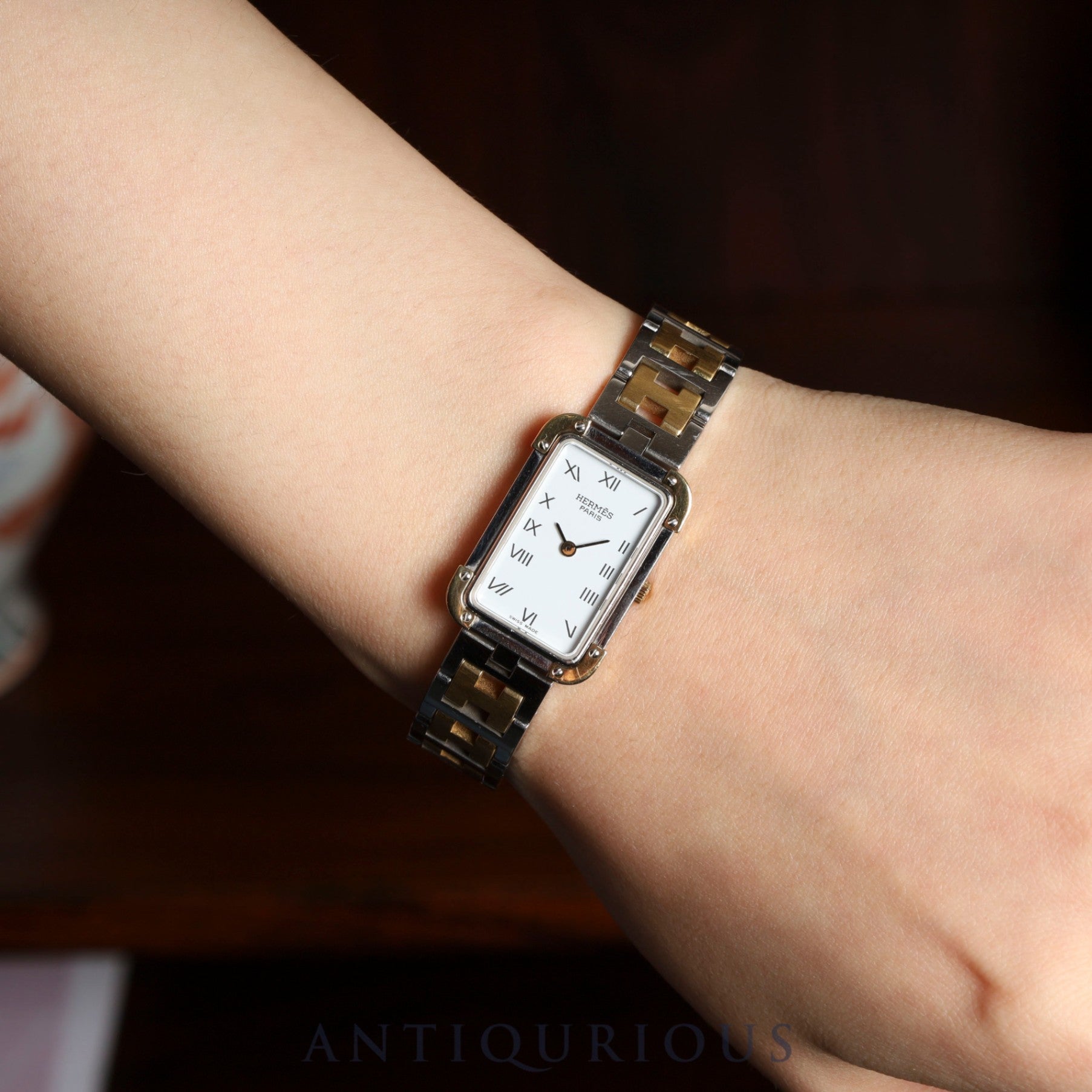 Hermès Cloajour CR1.240 Quartz Cal.976.001 SS/GP SS/GP White Dial Box Case Warranty (2008) Overhauled