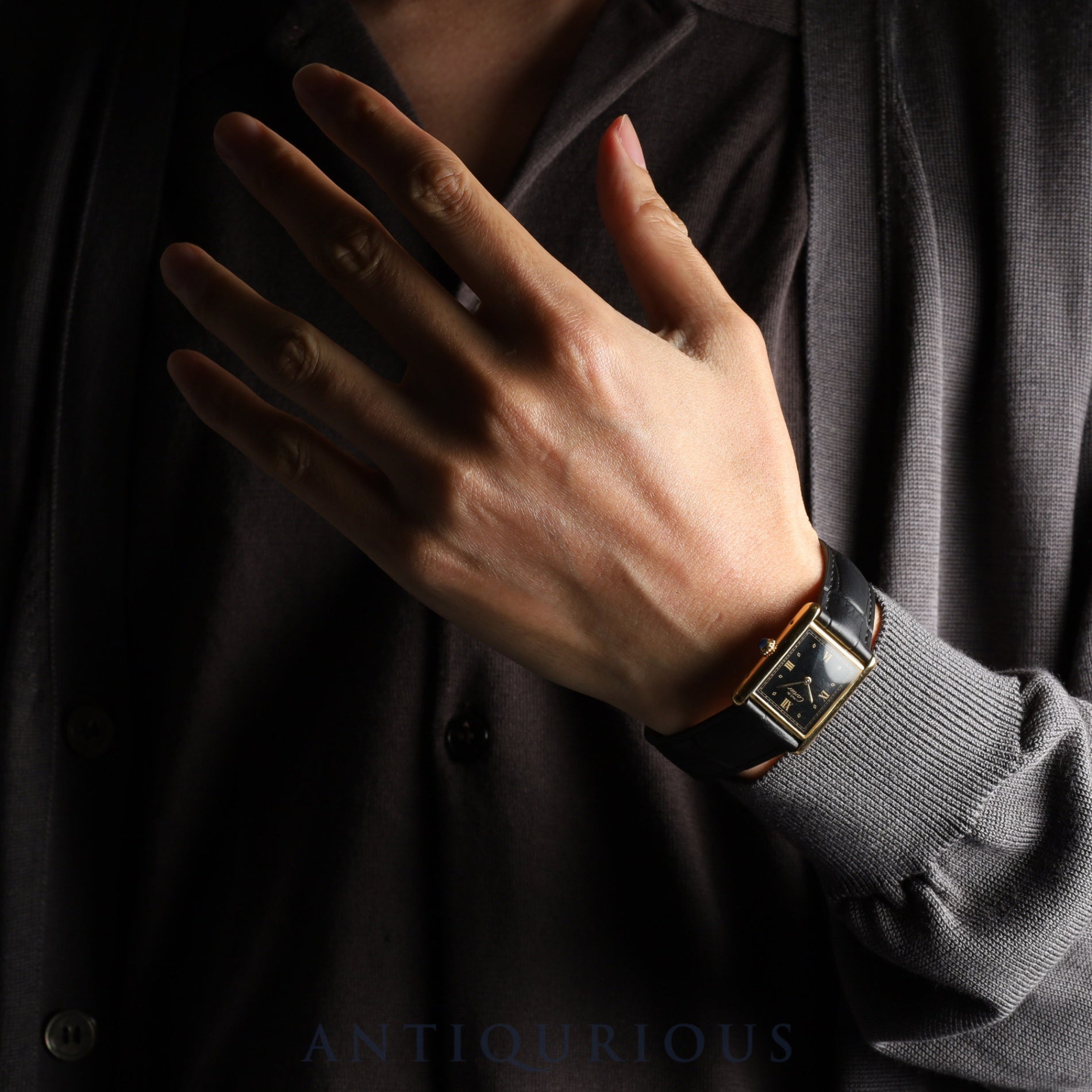 カルティエ マストタンク LM W1001254 / 590005 クォーツ Cal.90 SV925 革 純正Dバックル(GP) ブラック飛びローマン文字盤 保証書(1990年) オーバーホール済み 新品仕上げ済み