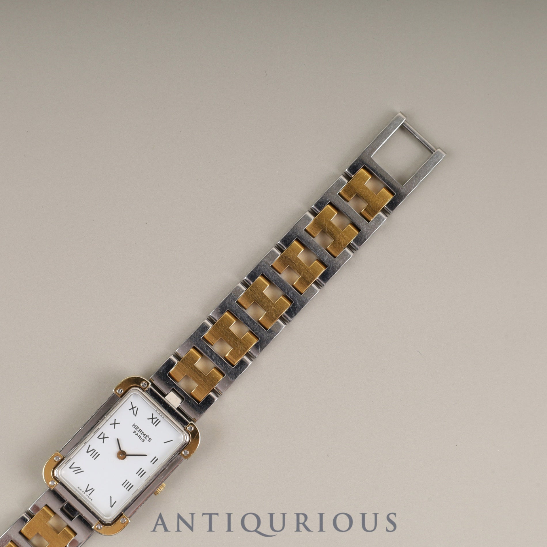 Hermes Cloajour 75.03 Quartz Cal.976.001 SS/GP SS/GP White Dial Warranty (1994) Box Booklet Overhauled