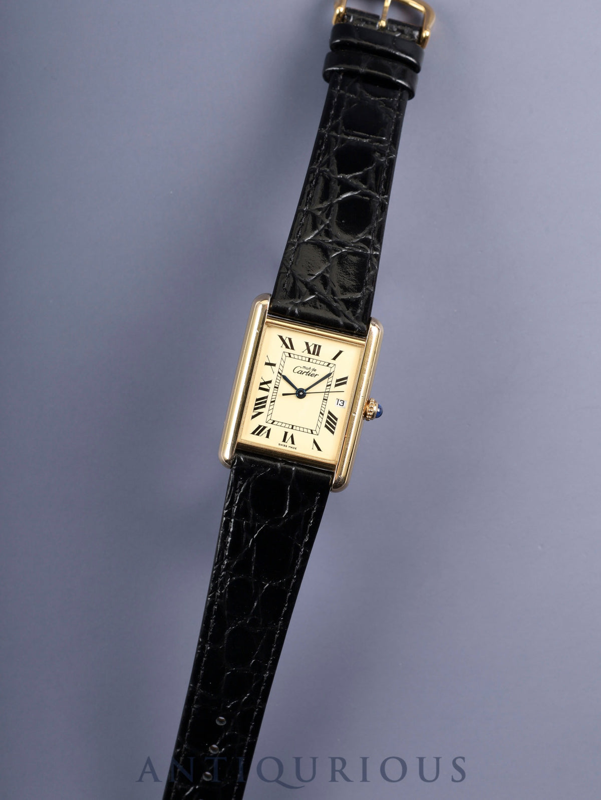 Cartier Must Tank GM (XL) 2413 Quartz Caliber 687 SV925 Leather Strap with Genuine GP Buckle, Ivory Roman Dial (SWISS MADE Marking), Overhauled