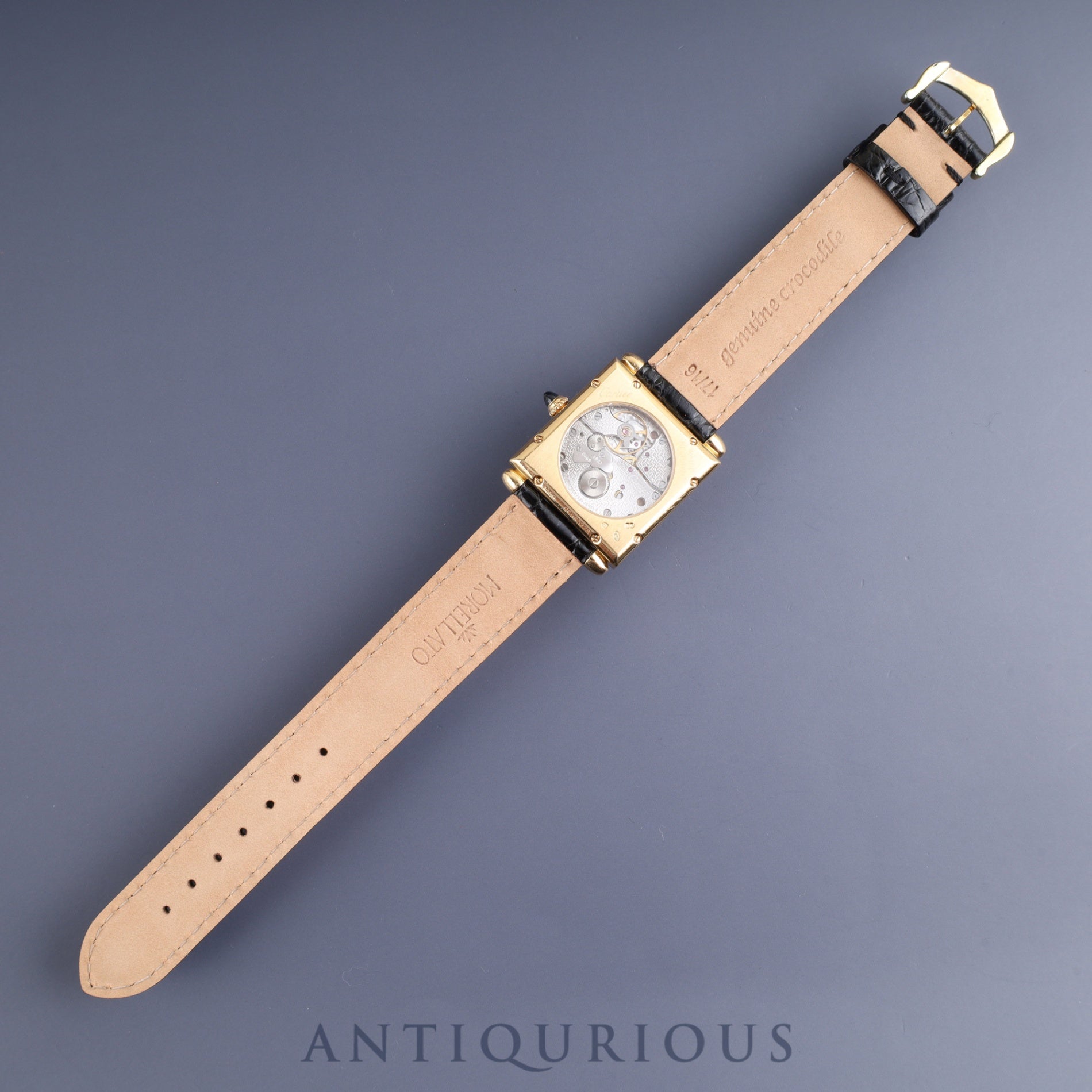 カルティエ タンクオビュ LM 2380 / W1516956 手巻き Cal.430MC 750YG 革 純正尾錠(GP)シルバーギョーシェ文字盤 カルティエアフターサービス済み オーバーホール済み