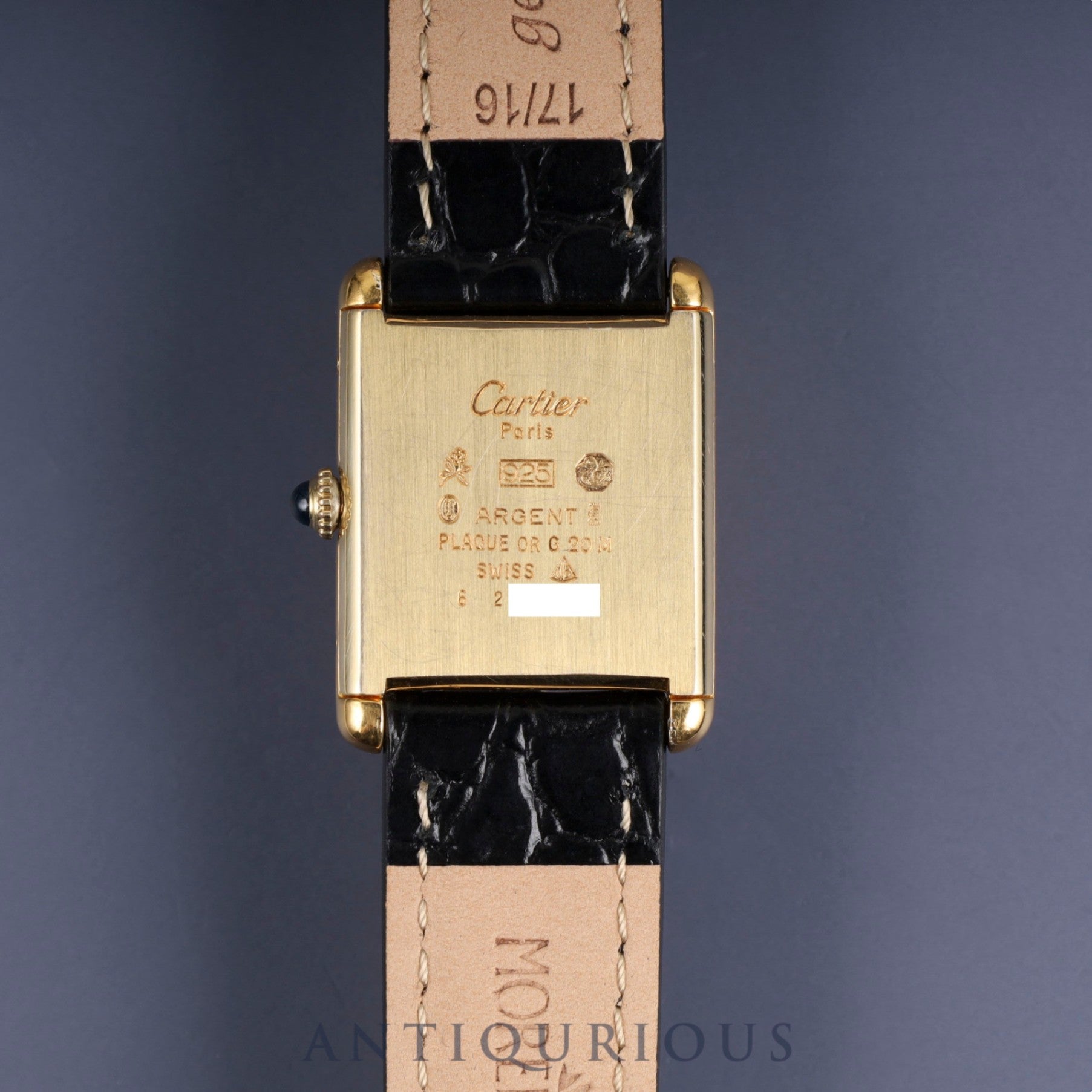 カルティエ マストタンク LM 手巻き Cal.78-1 SV925 革 純正尾錠(GP) オニキス文字盤オーバーホール済み