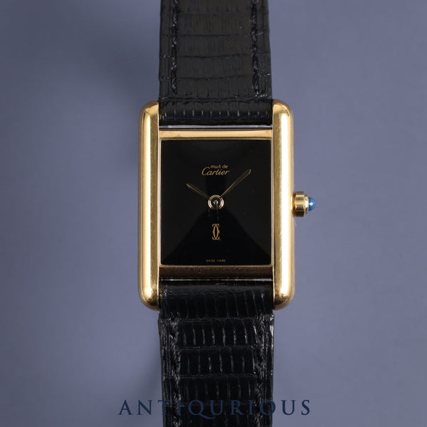 Cartier Must Tank SM 366001 Quartz SV925 Leather Genuine Buckle (GP) Onyx Dial Complete service (full maintenance) completed at Cartier boutique