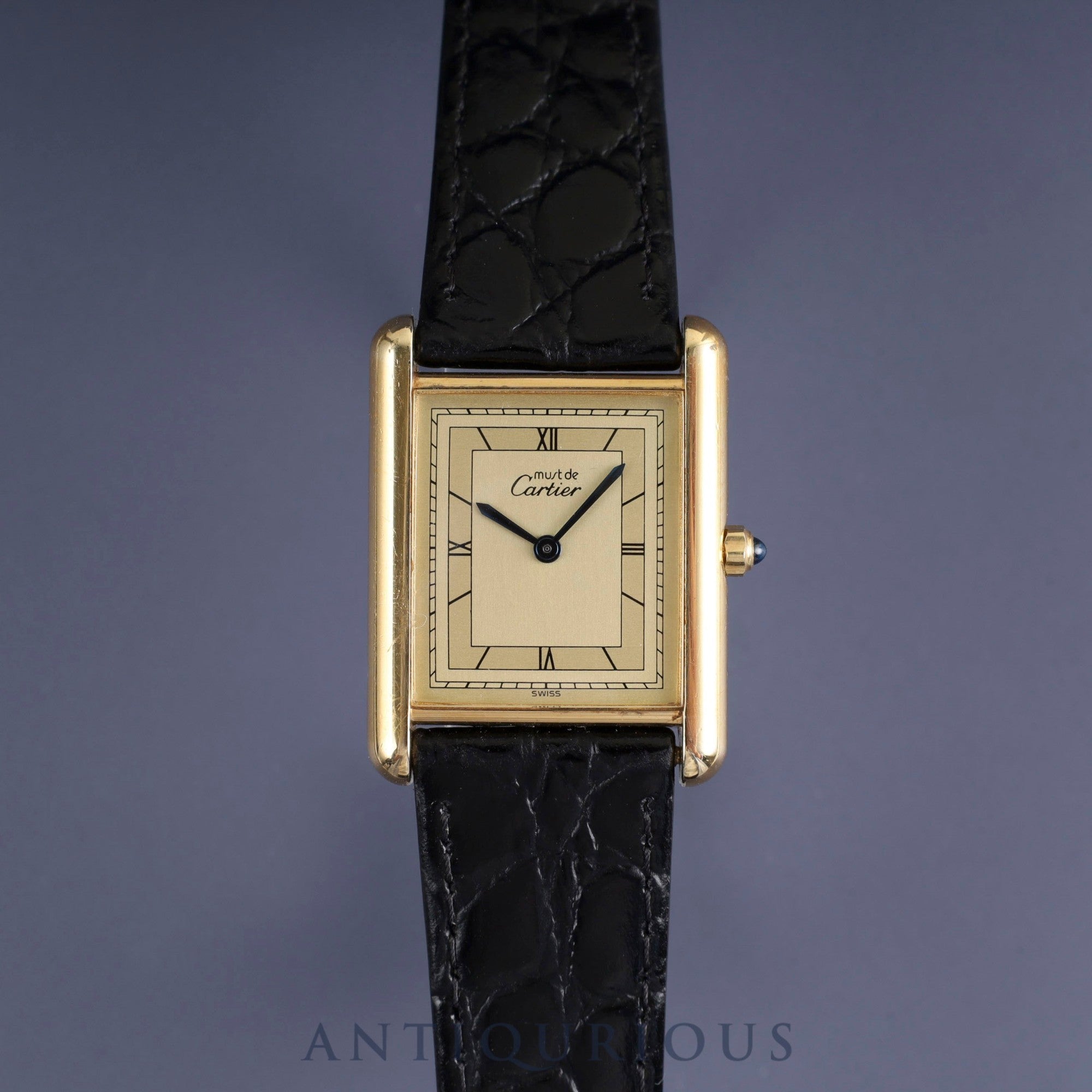 カルティエ マストタンク LM 6 81006 クォーツ Cal.81 SV925 革 純正尾錠(GP) ゴールド飛びローマン文字盤 オーバーホール済み