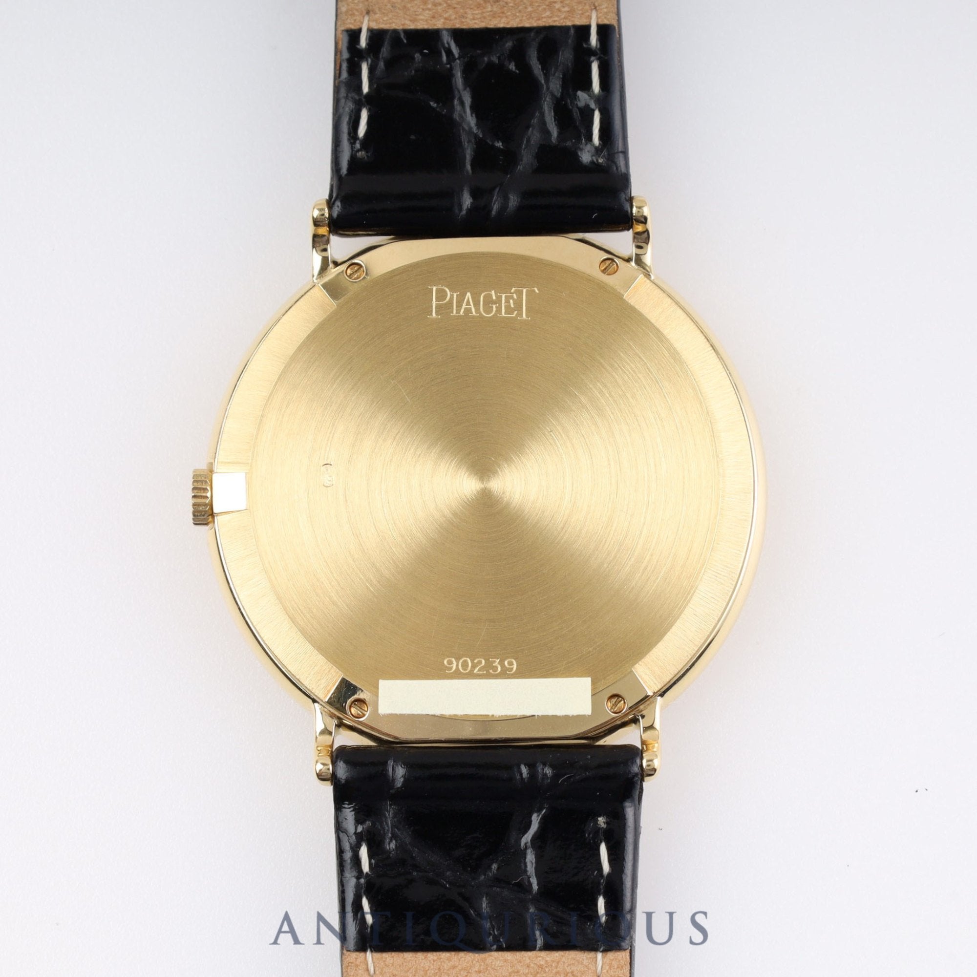 Piaget Round 90239 Manual winding Cal.9P2 YG Leather Genuine buckle (750) White dial Box Warranty (1989)