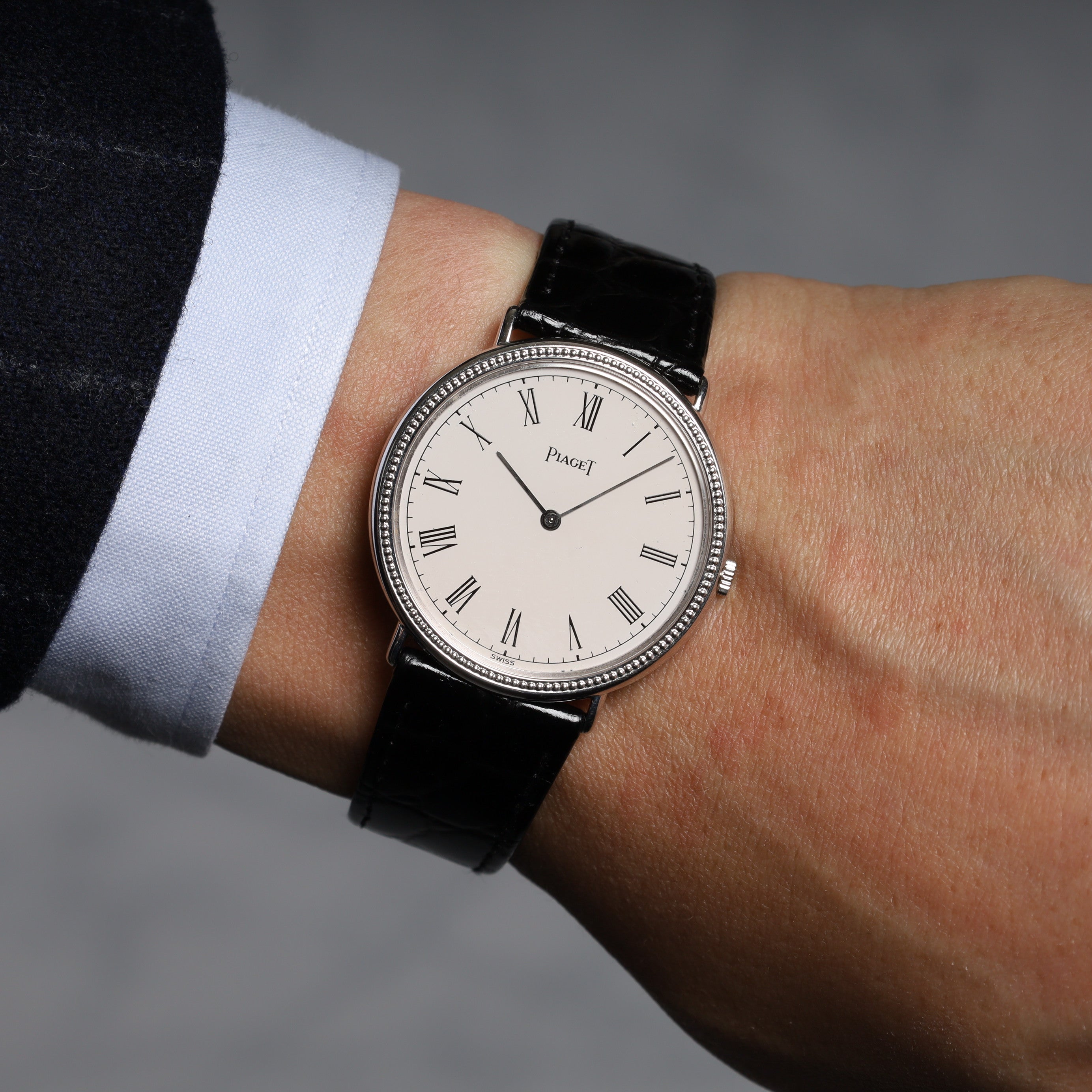 Piaget Round 90239 Manual winding Cal.9P2 WG Leather Genuine buckle (750) White dial Overhauled