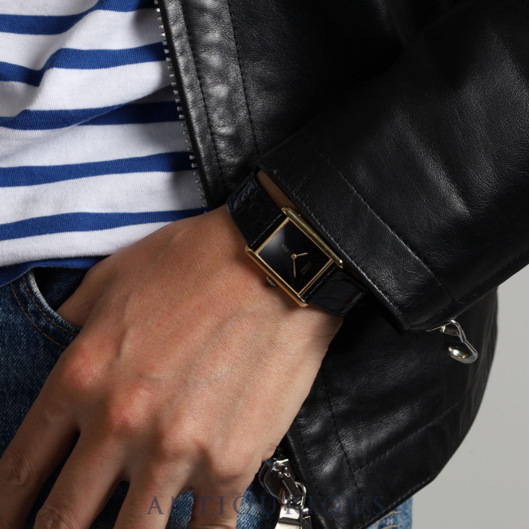 カルティエ マストタンク LM 手巻き Cal.78-1 SV925 革 純正尾錠(GP)ブラックオニキス文字盤 オーバーホール済み 新品仕上げ済み