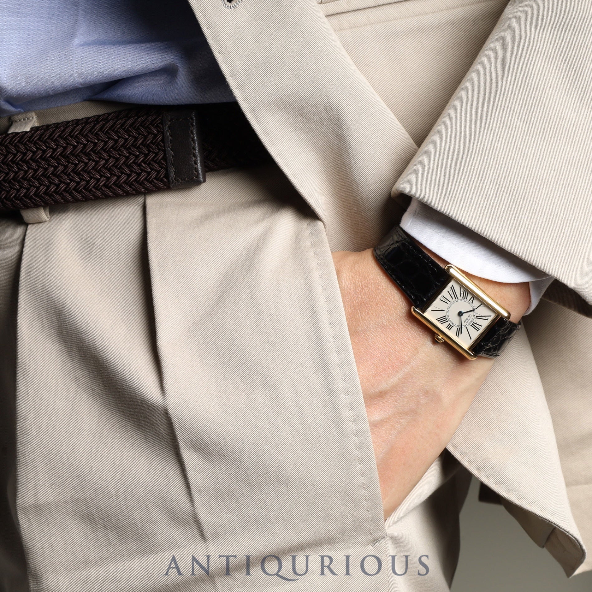 Cartier Must Tank LM 590005 Quartz Cal.90 SV925 Leather Genuine Buckle (GP) Opalan Dial Overhauled
