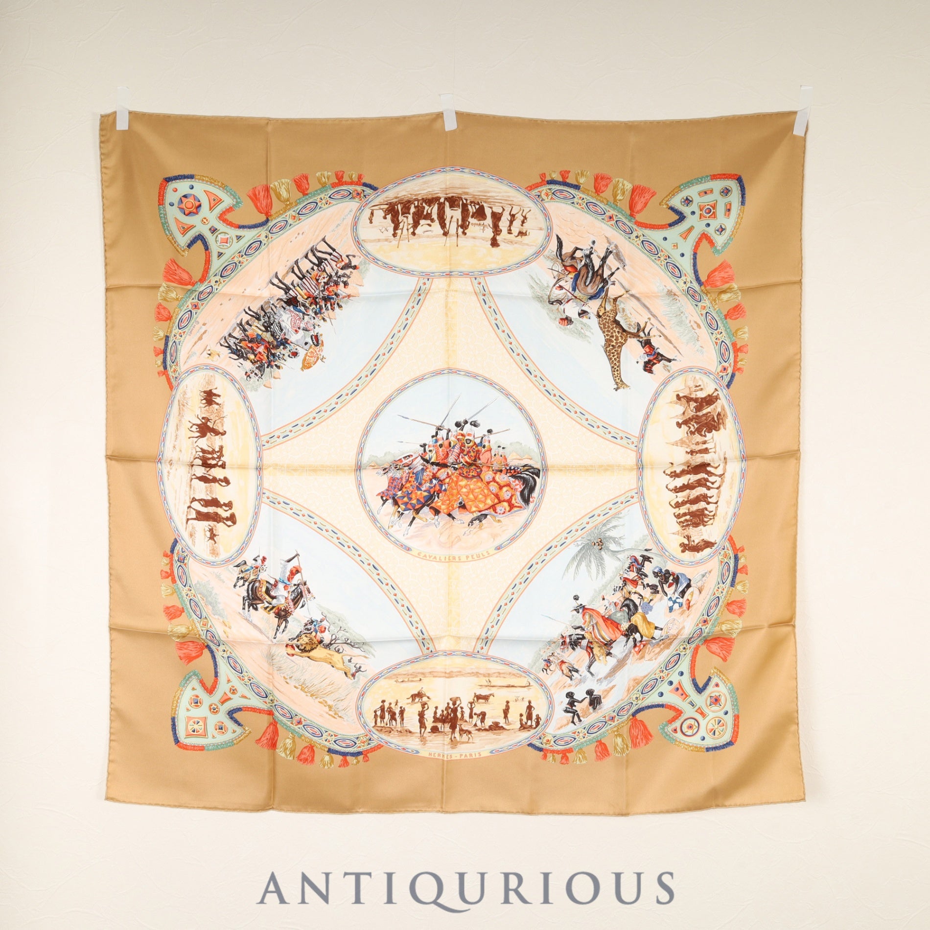 Hermès Scarf Carré 90, Pool Tribe Horseman, 100% Silk