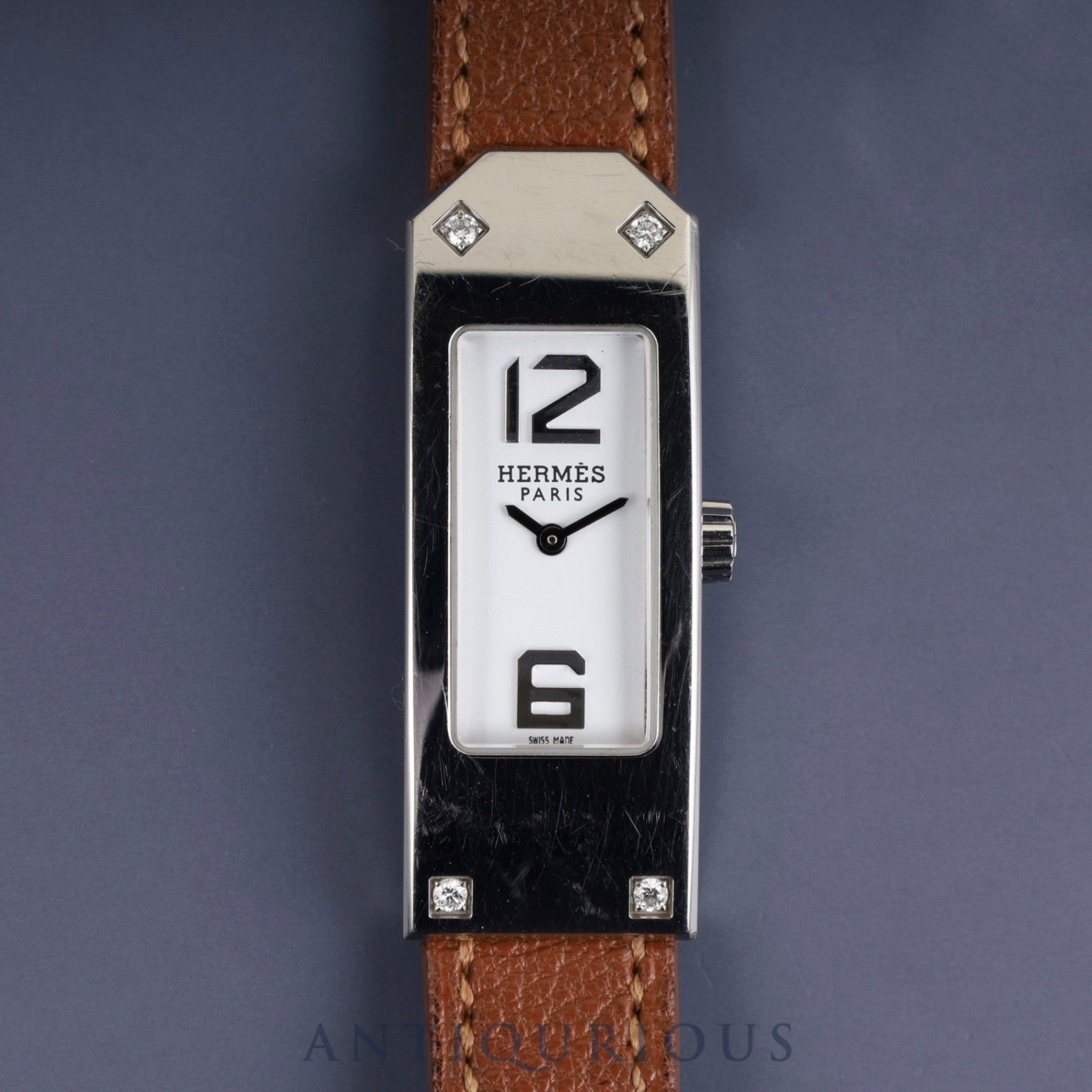 Hermes Kelly 2 4P Diamond KT1.230 Quartz Cal.280.002 SS Genuine Leather Strap (□Q Stamp: 2013) Genuine Buckle (SS) White Dial Overhauled