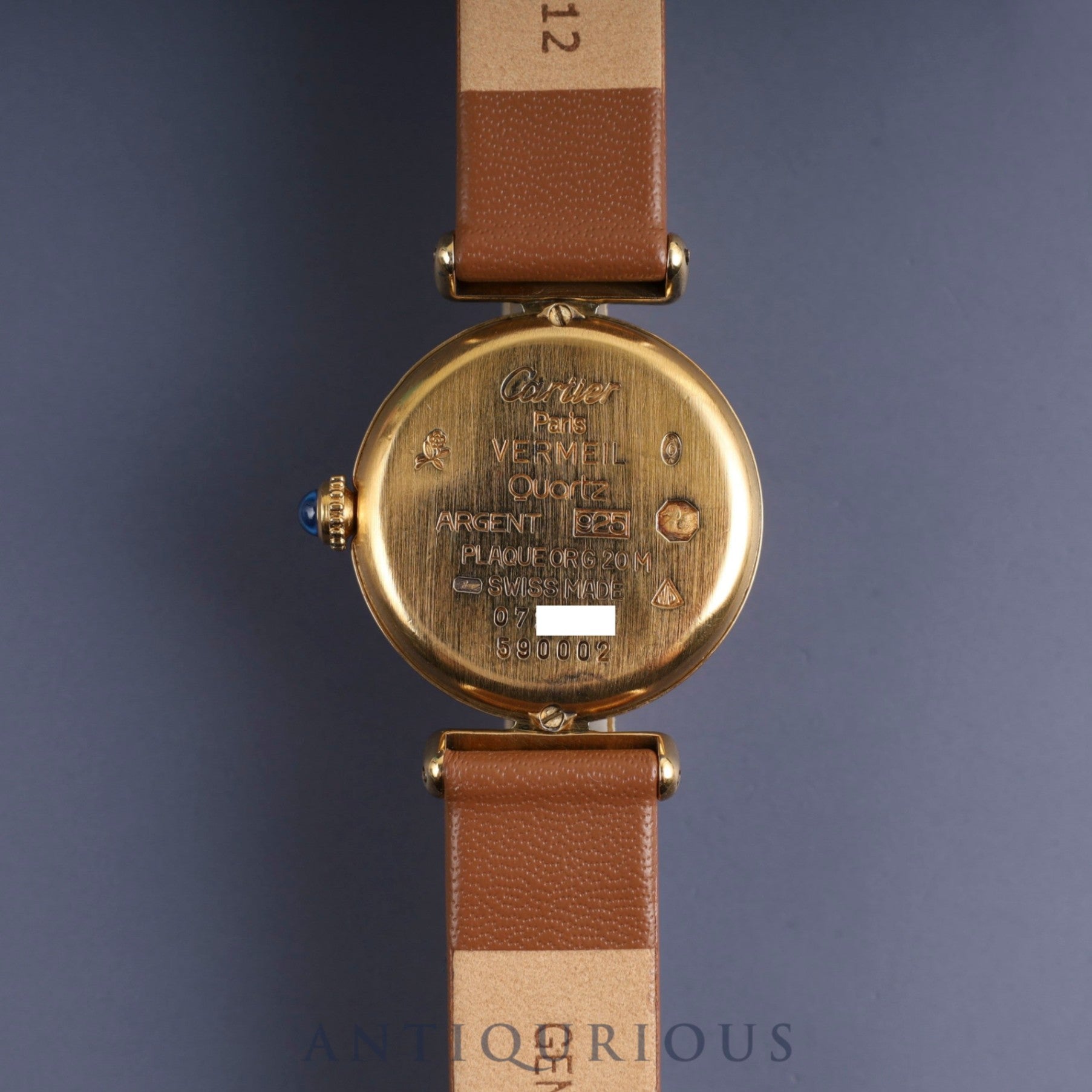 Cartier Must Colisee 590002 Quartz SV925 Leather Genuine Buckle (GP) Ivory Roman Dial Overhauled