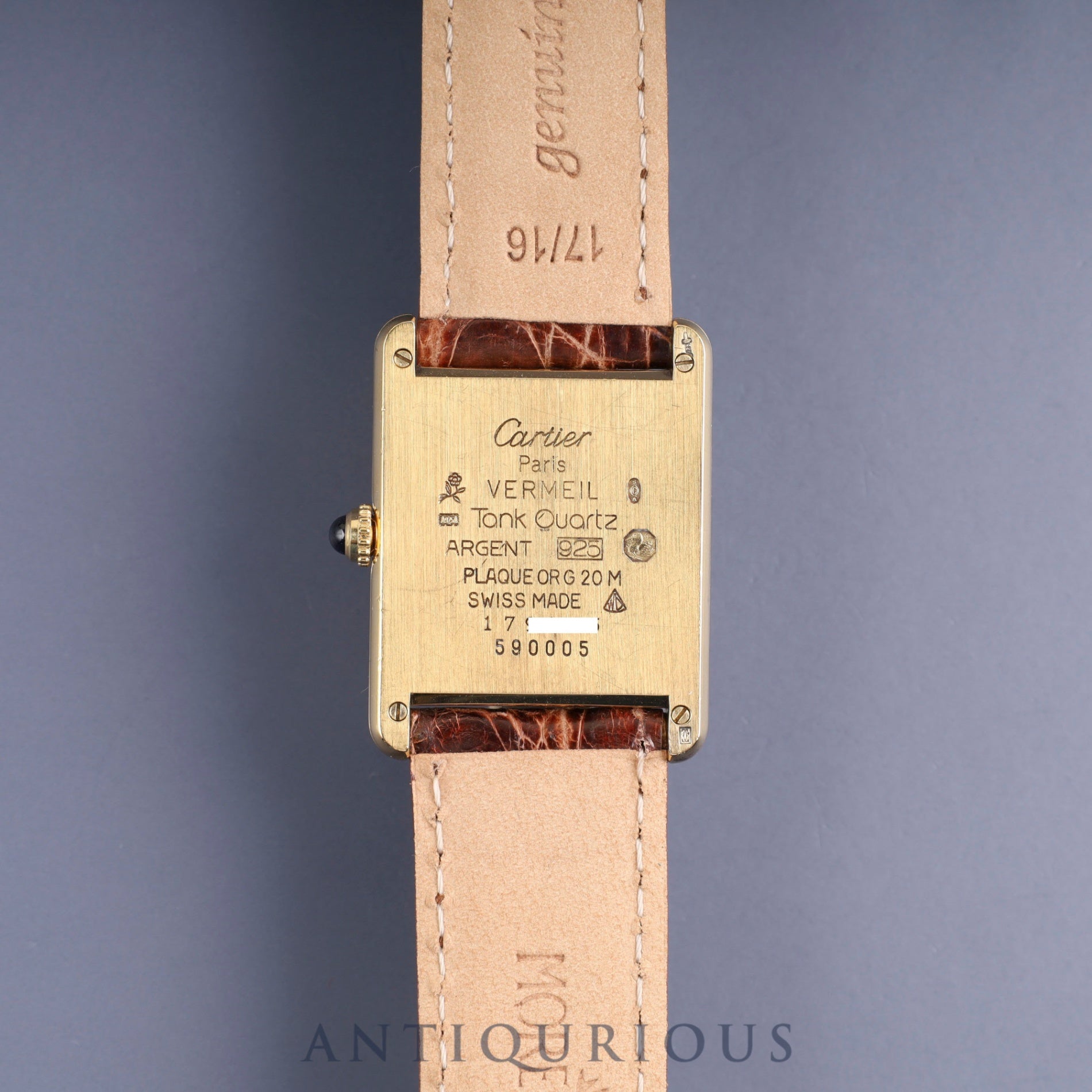 Cartier Must Tank LM W1005654 / 590005 Quartz Caliber 90 SV925 Leather Strap with Genuine GP Buckle, Opalescent Dial, Overhauled