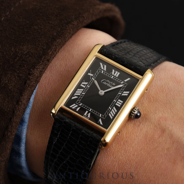 Cartier Must Tank LM Manual winding Cal.78-1 SV925 Genuine leather strap Genuine buckle (GP) Black Roman dial Box Overhauled