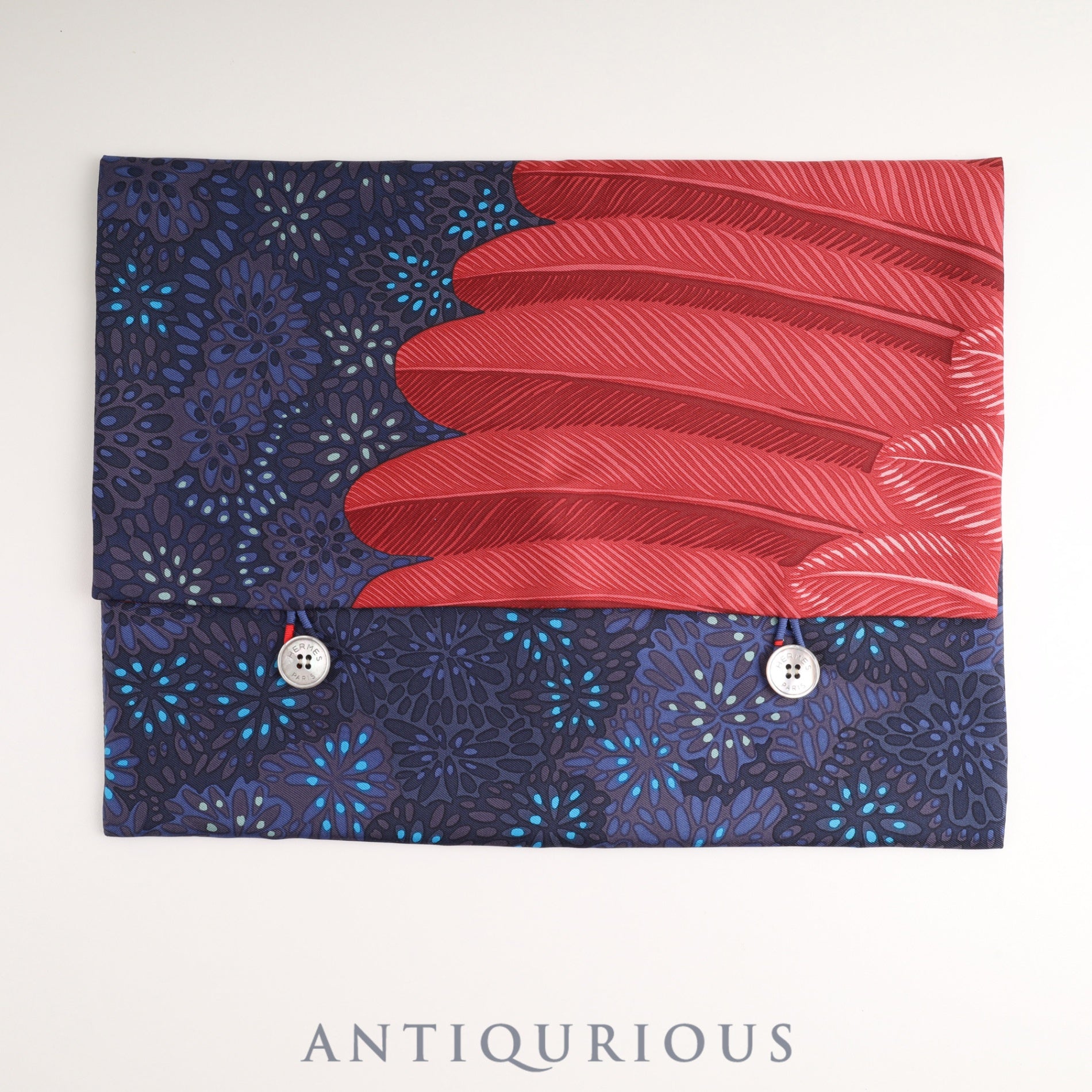 Hermes Petit H Pouch SILK100% Navy x Red