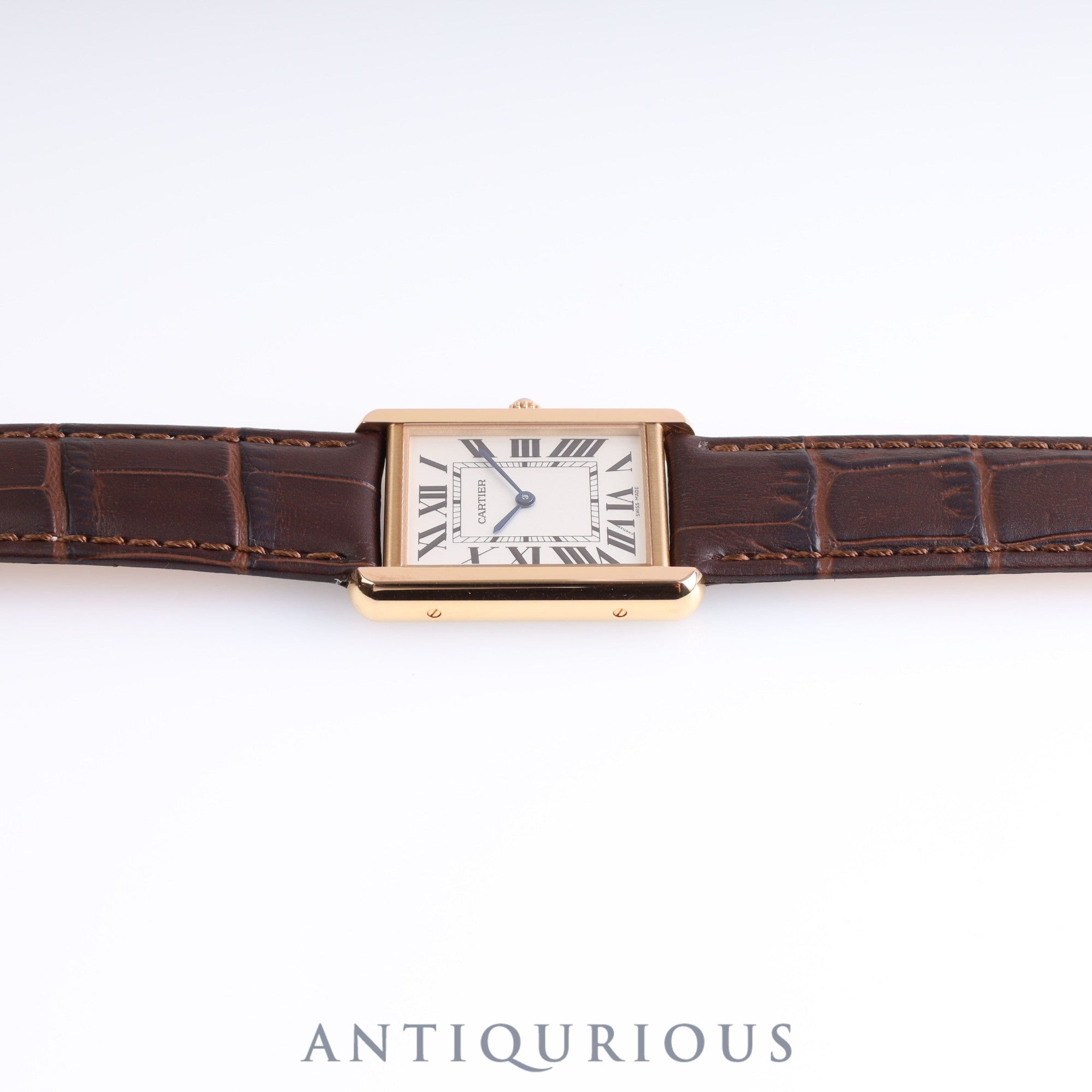 Cartier Tank Solo LM QZ W5200025 / 3167 PG/SS Leather Genuine Buckle (750) Silver Dial