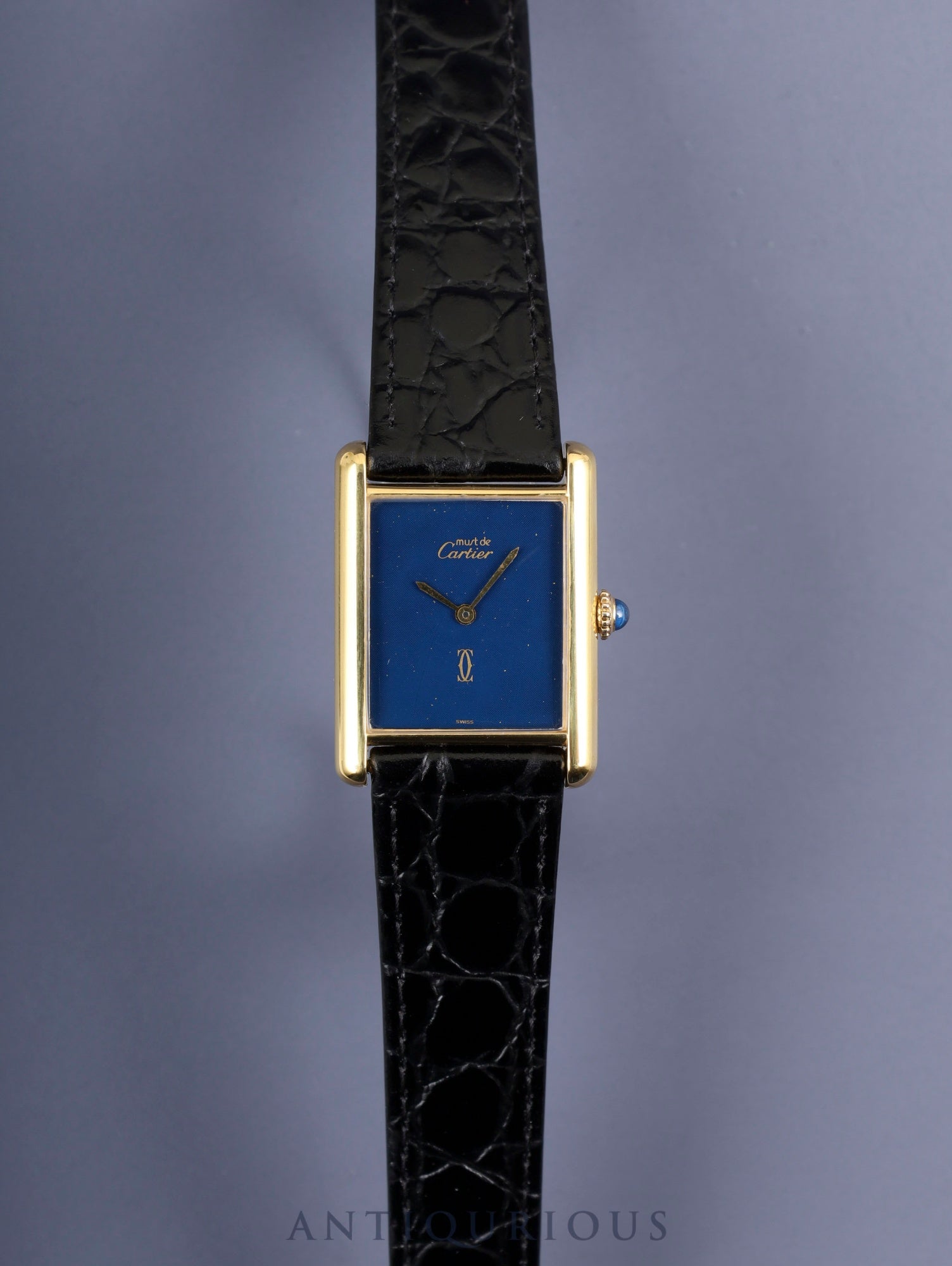 カルティエ マストタンク LM 手巻き Cal.78-1 SV925 革 純正尾錠(GP) ラピスラズリ文字盤(SWISS表記) オーバーホール済み 新品仕上げ済み