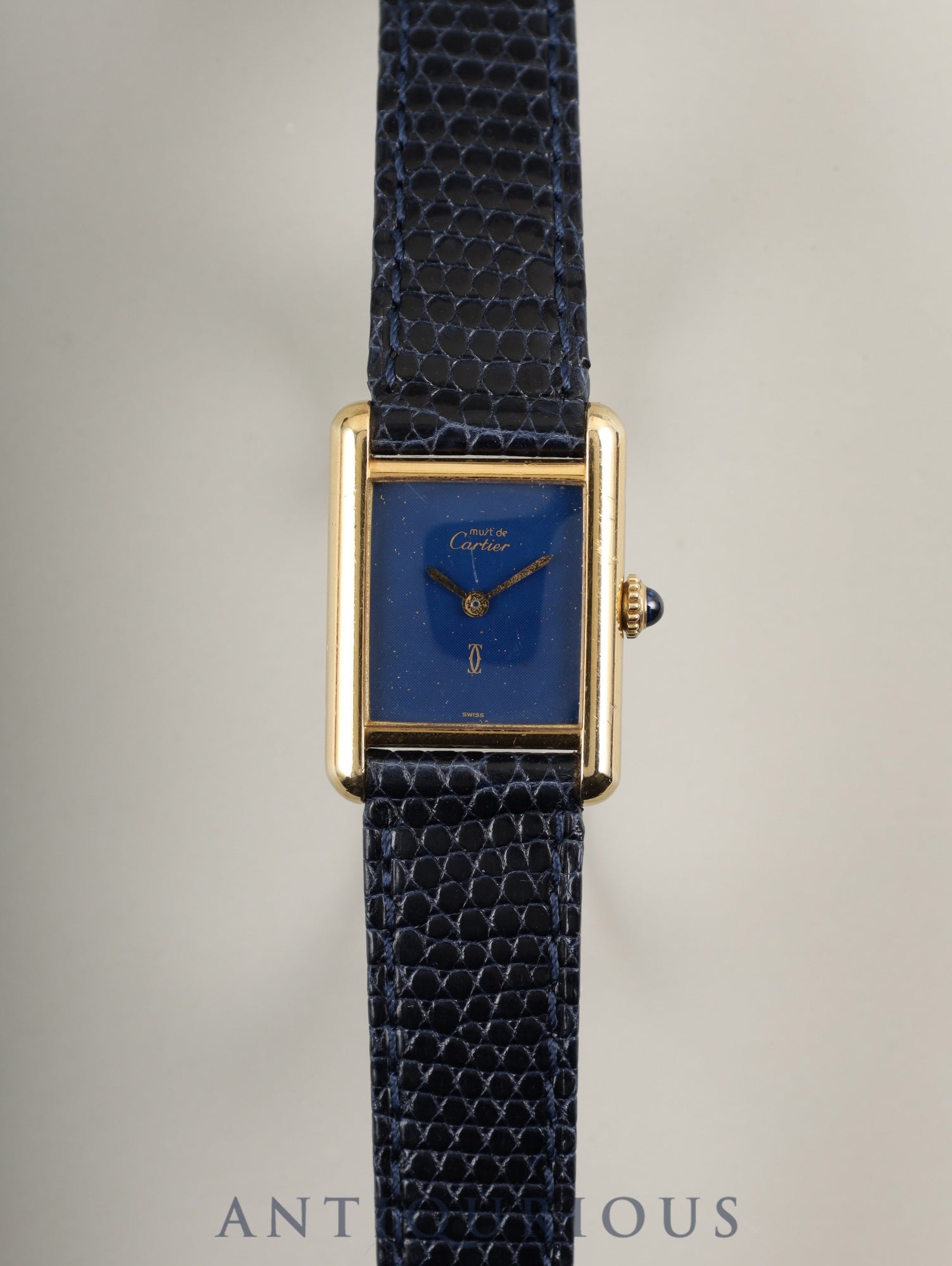 カルティエ マストタンク SM 手巻き Cal.78-1 SV925 革 純正尾錠(GP)ラピスラズリ文字盤 オーバーホール済み