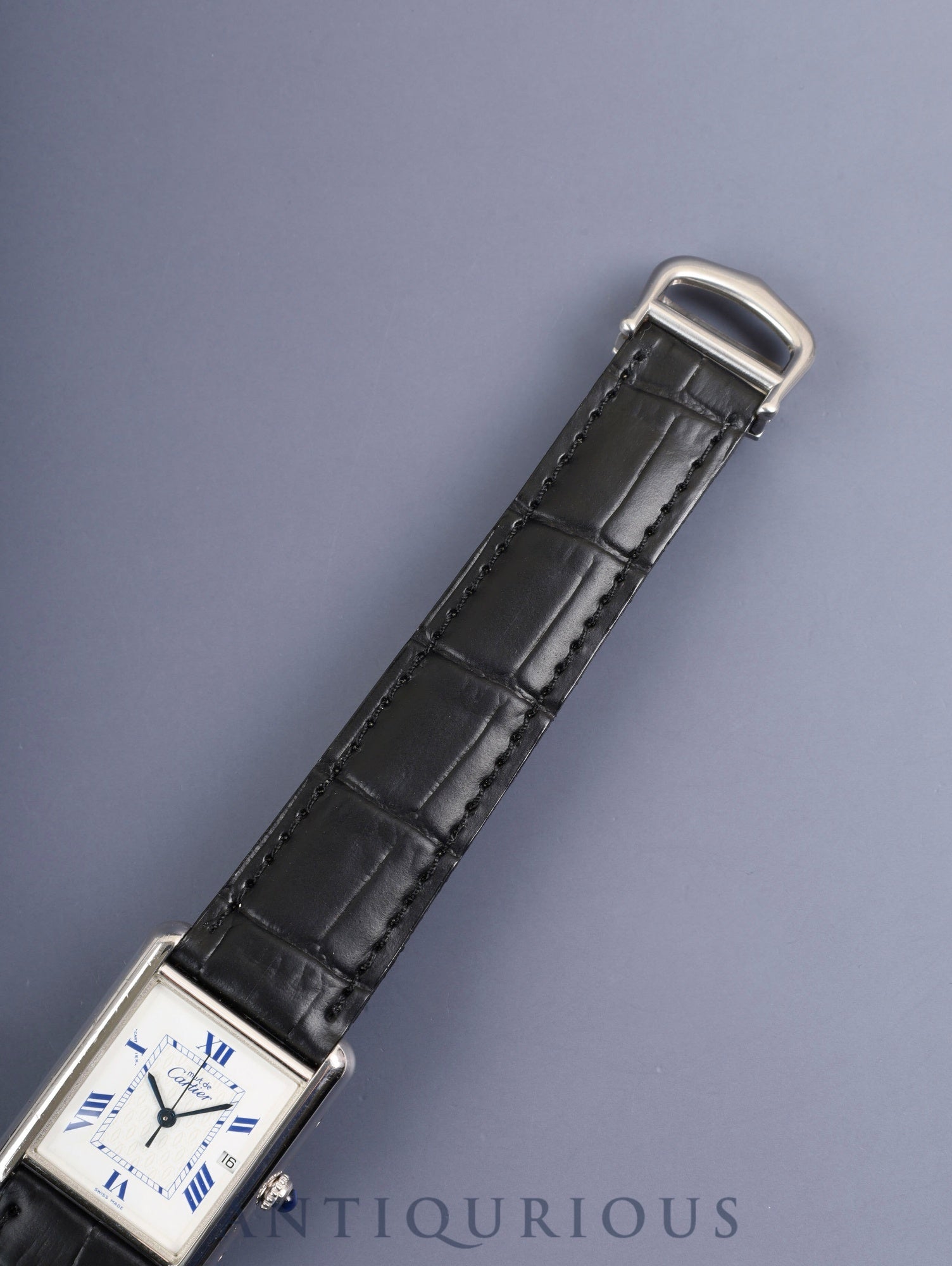 Cartier Must Tank GM (XL) W1014154 /2414 Quartz Cal.687 SV925 Leather Genuine D-buckle (SS) White Dial with Exploding Roman Numerals, CC Logo (SWISS MADE marking) Box Papers Overhauled