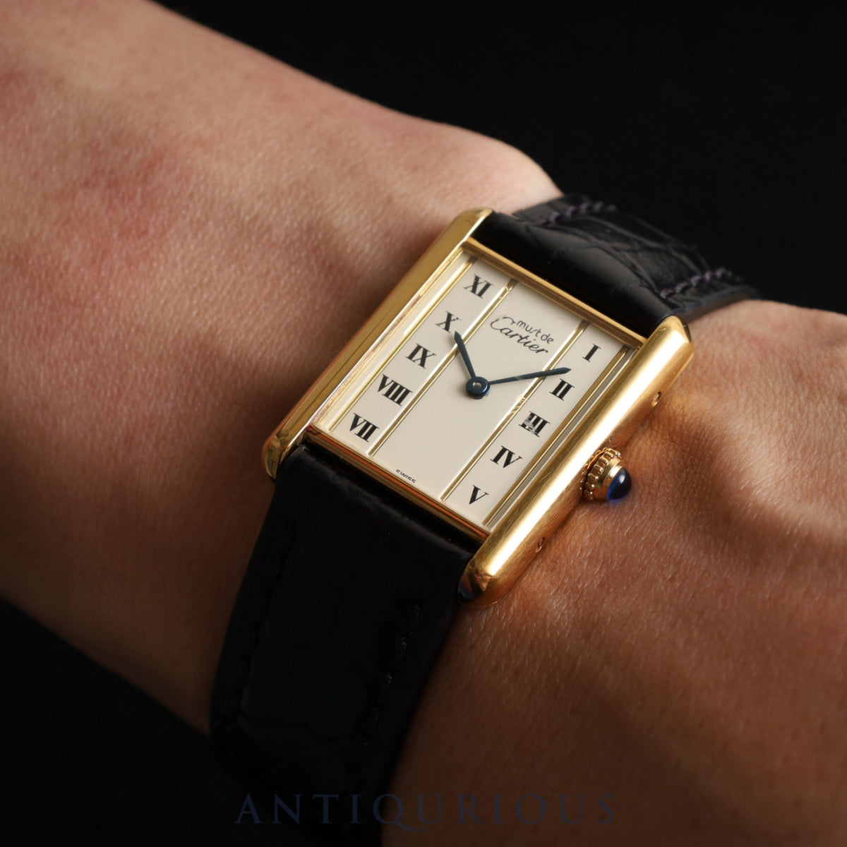 Cartier Must Tank LM 590005 Quartz Cal.90 SV925 Leather Genuine Buckle (GP) Straight Roman Dial Overhauled