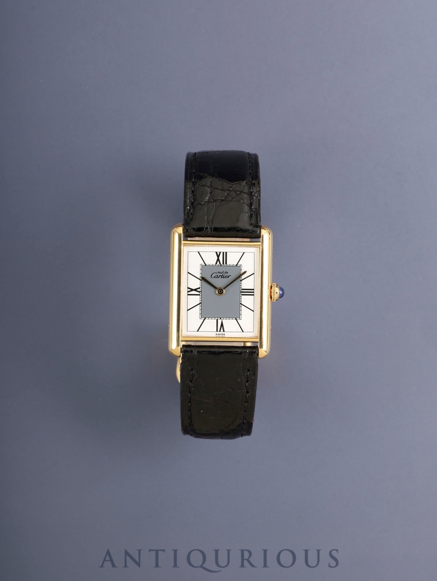 Cartier Must Tank LM 590005 Quartz Cal.90 SV925 Leather Original GP Deployment Buckle Center Gray Roman Dial (SWISS Dial) Overhauled, Polished