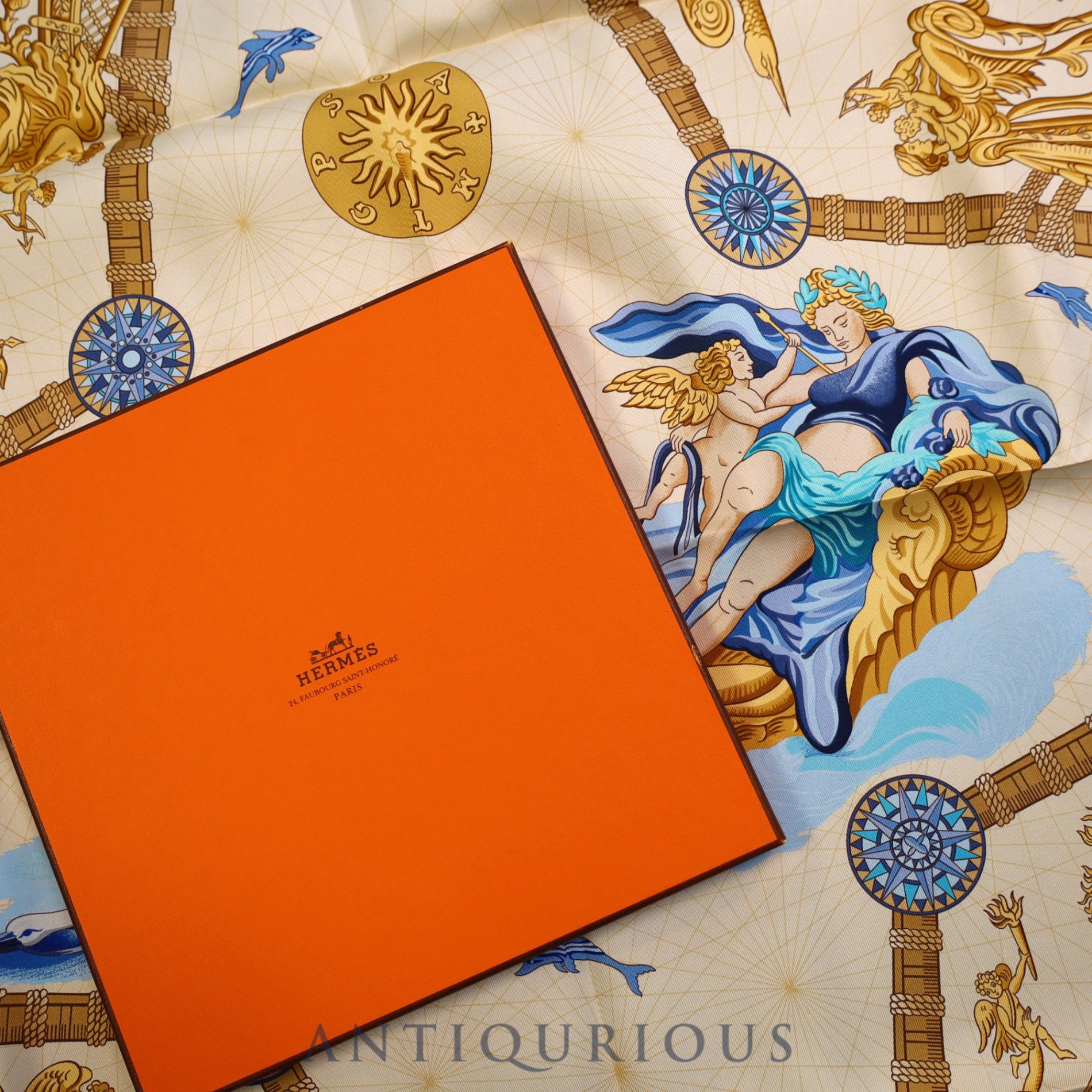 Hermes scarf Carre 90 sailboat SILK 100% box card 東京銀座の