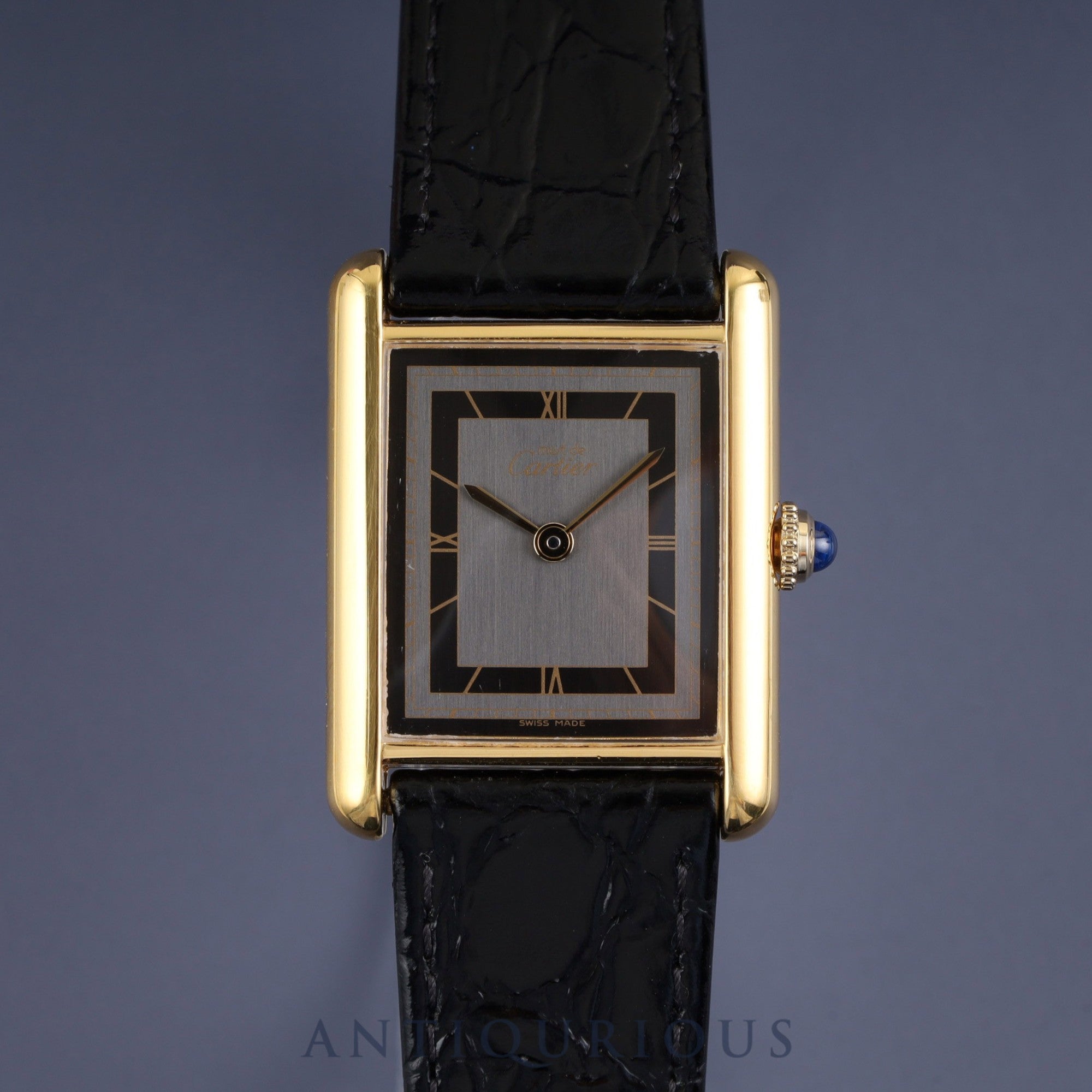 カルティエ マストタンク LM 6 81006 クォーツ Cal.- SV925 革 純正尾錠(GP) グレー飛びローマン文字盤(SWISS MADE表記)1982年頃~1995年頃 カルティエブティックにてコンプリートサービス済み 新品仕上げ済み