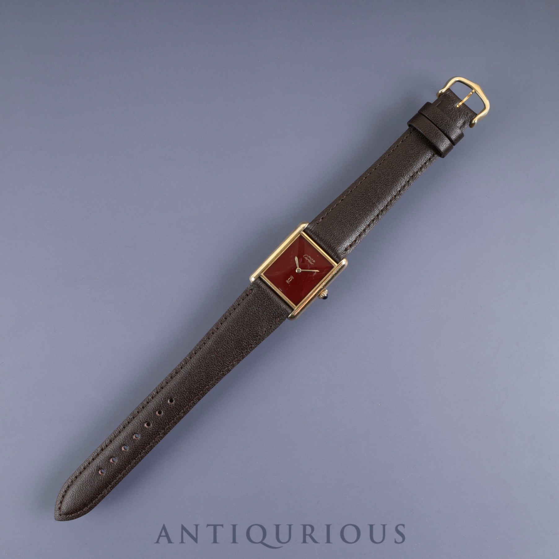 カルティエ マストタンク LM 手巻き Cal.78-1 SV925 革 純正尾錠(GP)ボルドー文字盤 ガーネットダイアル オーバーホール済み