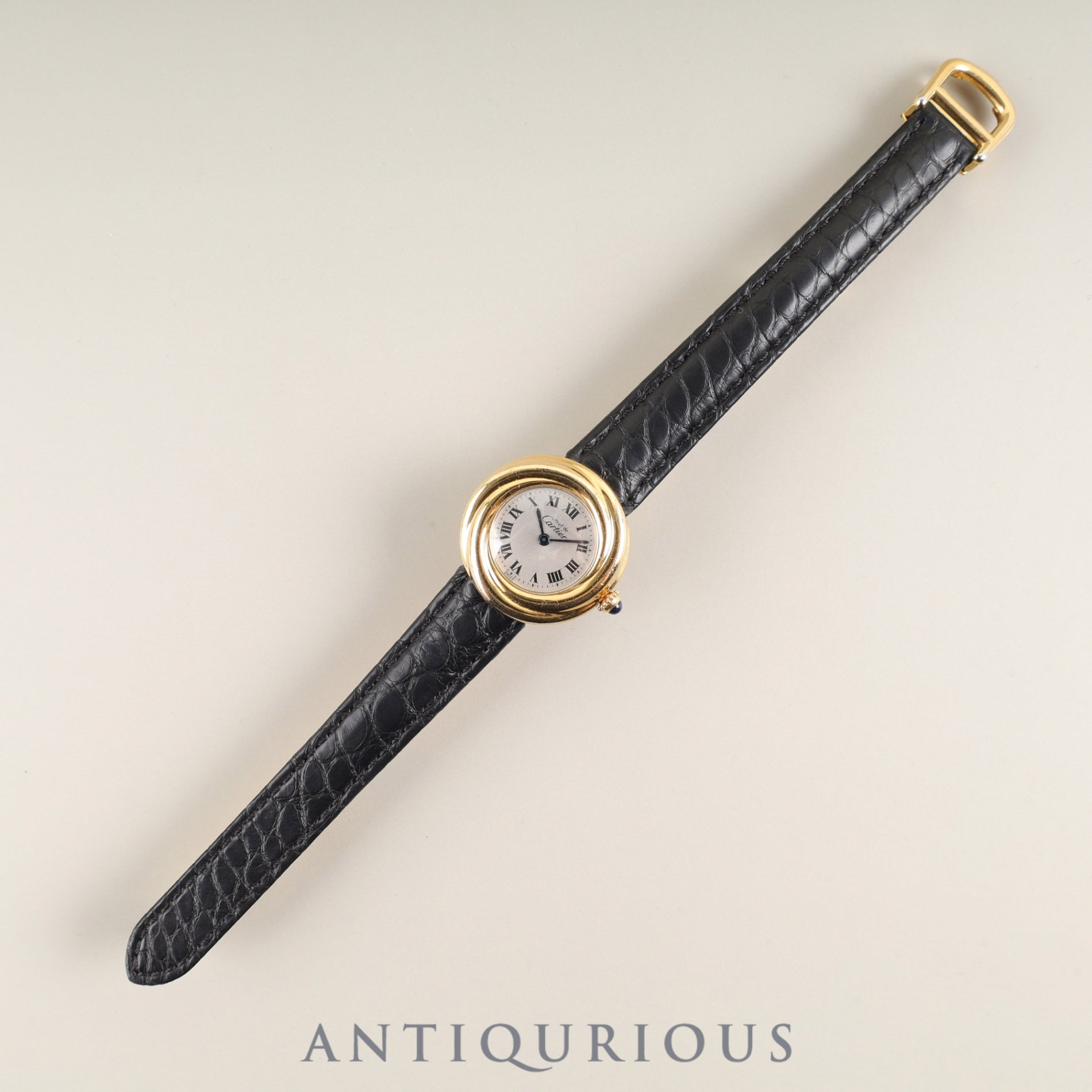 Cartier Must Trinity W1010644 / 2735 Quartz Cal.157.06 SV925 Leather Genuine D-buckle (GP) Silver Roman Dial Box Booklet Warranty (1998) Overhauled