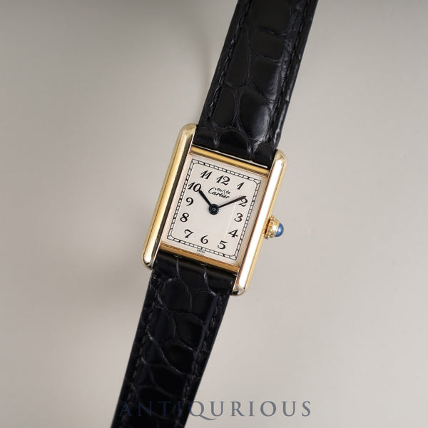 カルティエ マストタンク SM 5057001 クォーツ Cal.057 SV925 革 純正Dバックル(GP) アラビア文字盤 1982年頃~1995年頃 箱 保証書 オーバーホール済み