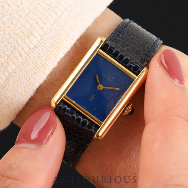 カルティエ  マストタンク SM 手巻き Cal.78-1 SV925 革  純正尾錠(GP)ラピスラズリ文字盤 オーバーホール済み