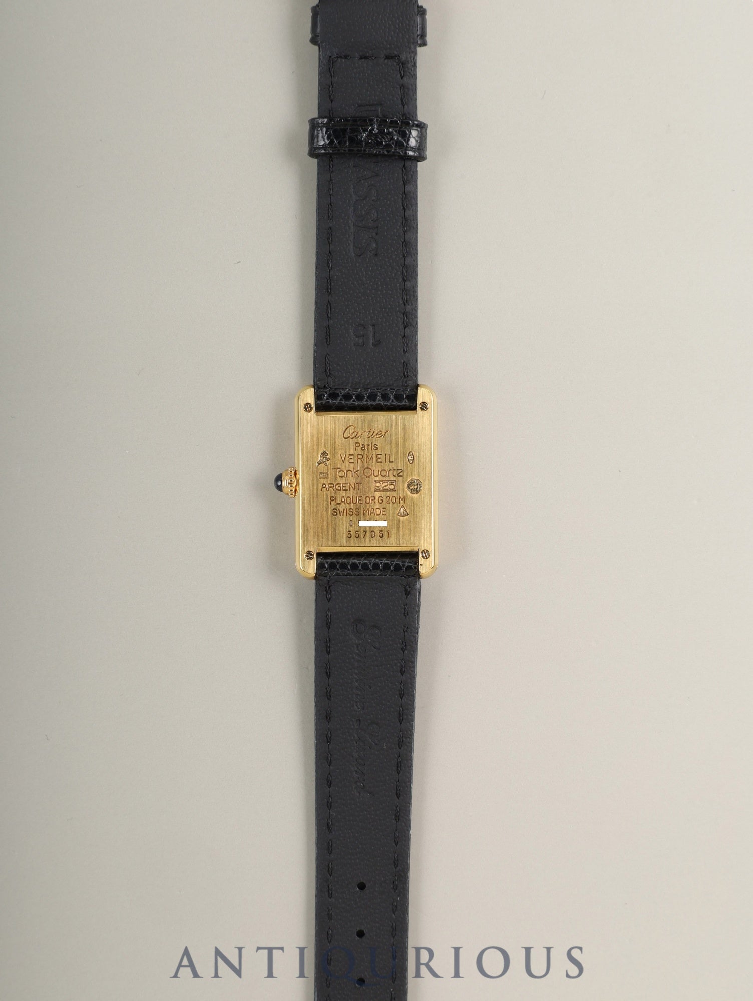 カルティエ マストタンク SM 557051 クォーツ Cal.057 SV925 革 純正尾錠(GP)ブラック飛びローマン文字盤(SWISS表記) オーバーホール済み