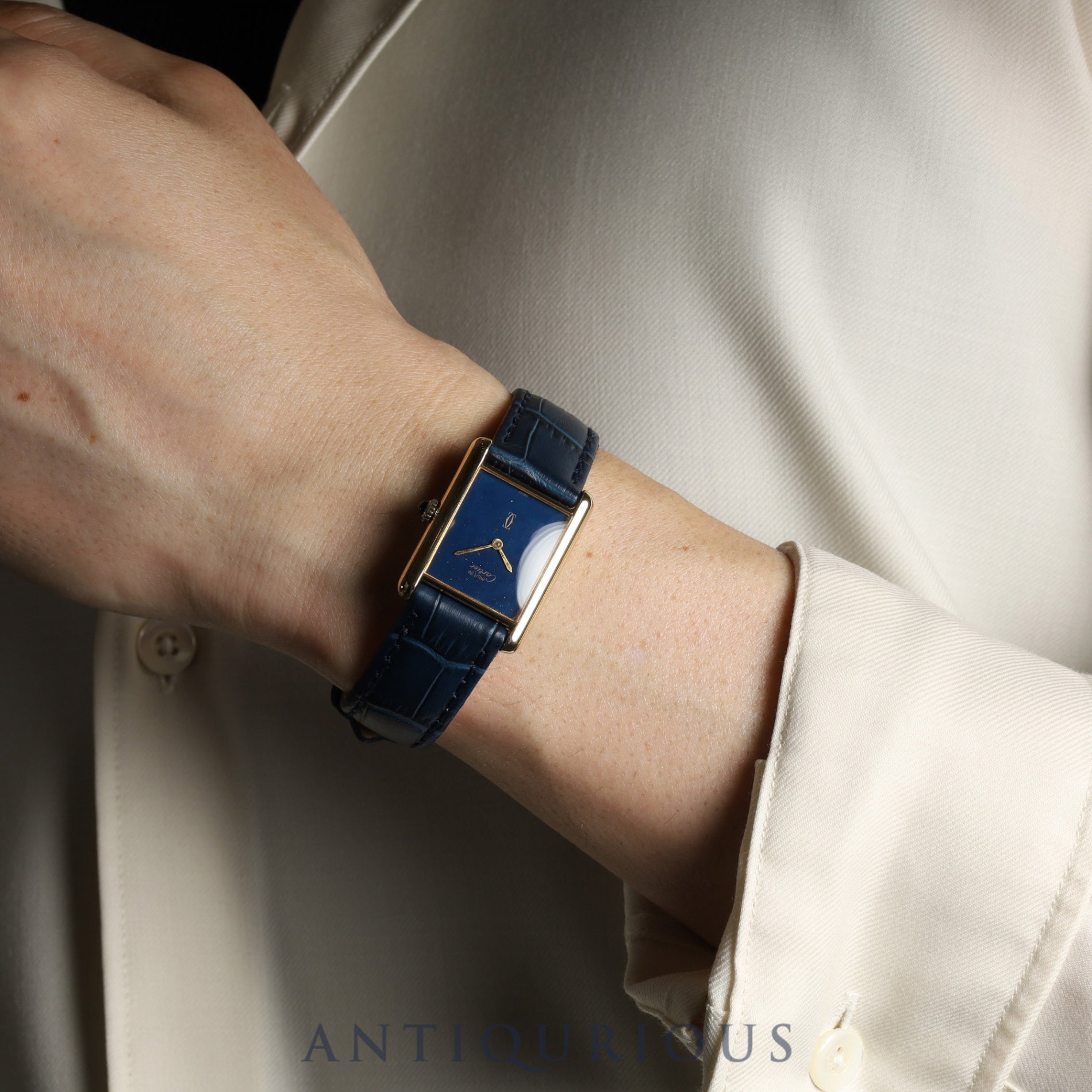 カルティエ マストタンク LM 手巻き Cal.-78-1 SV925 革 純正尾錠(GP)ラピスラズリ文字盤 オーバーホール済み