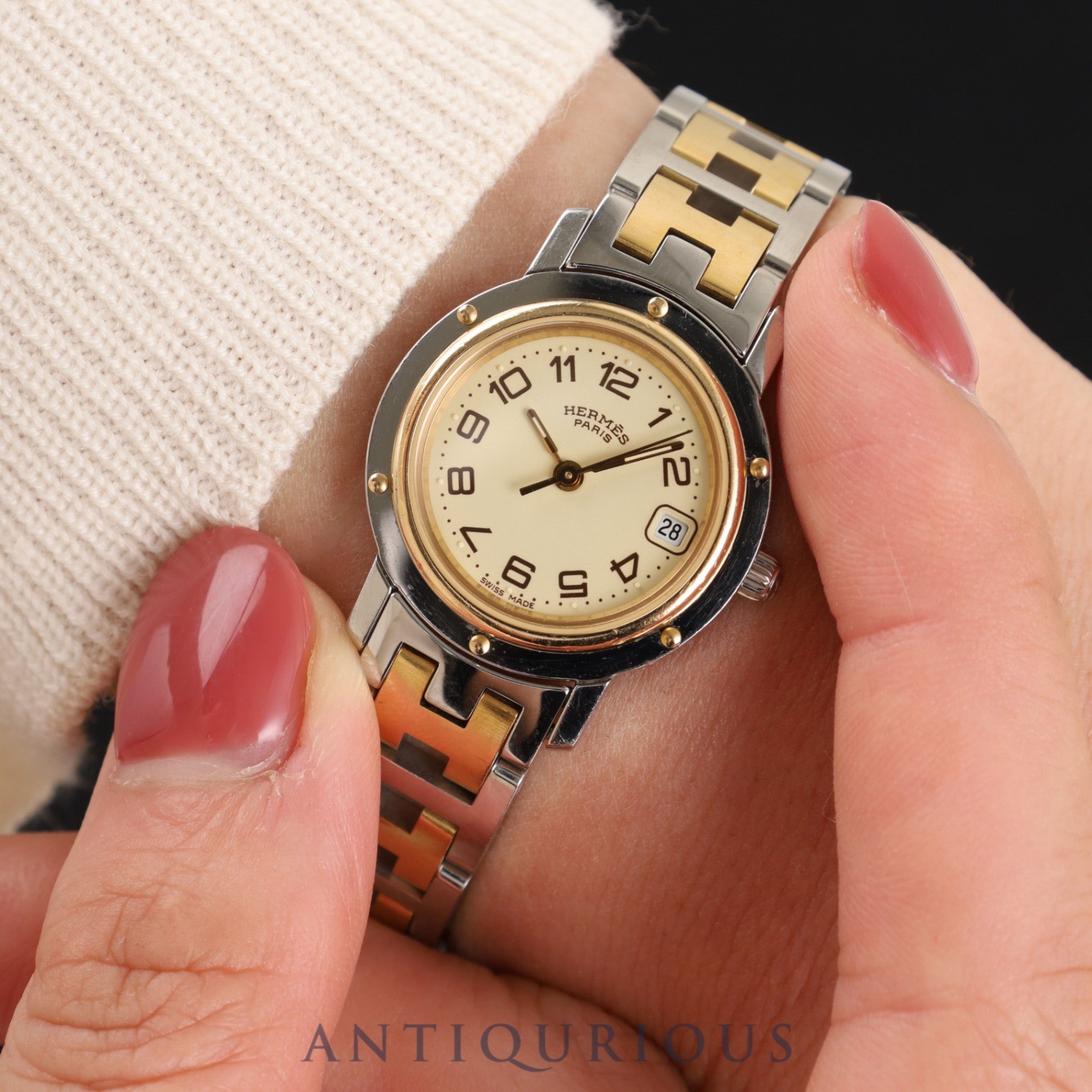 エルメス クリッパー CL4.220 クォーツ SS/GP アイボリー文字盤 24.0mm 保証書(無記名)オーバーホール済み