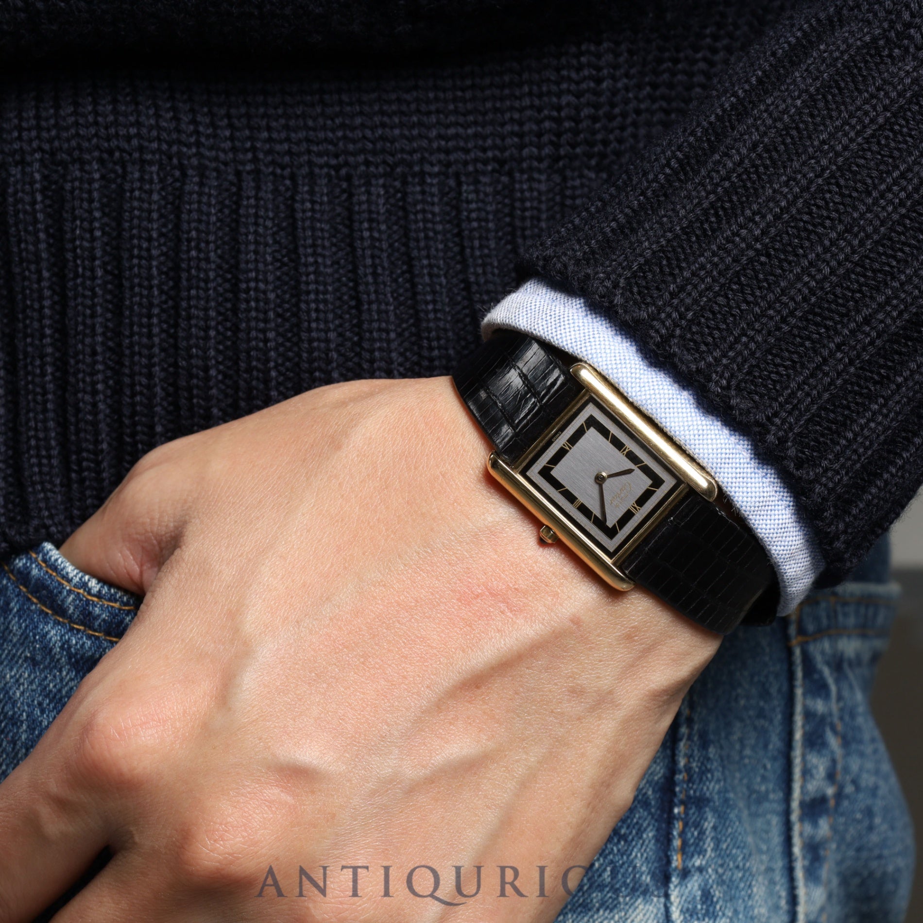 Cartier Must Tank LM 6 81006 Quartz Cal.81 SV925 Leather Genuine Buckle Grey Roman Dial Overhauled