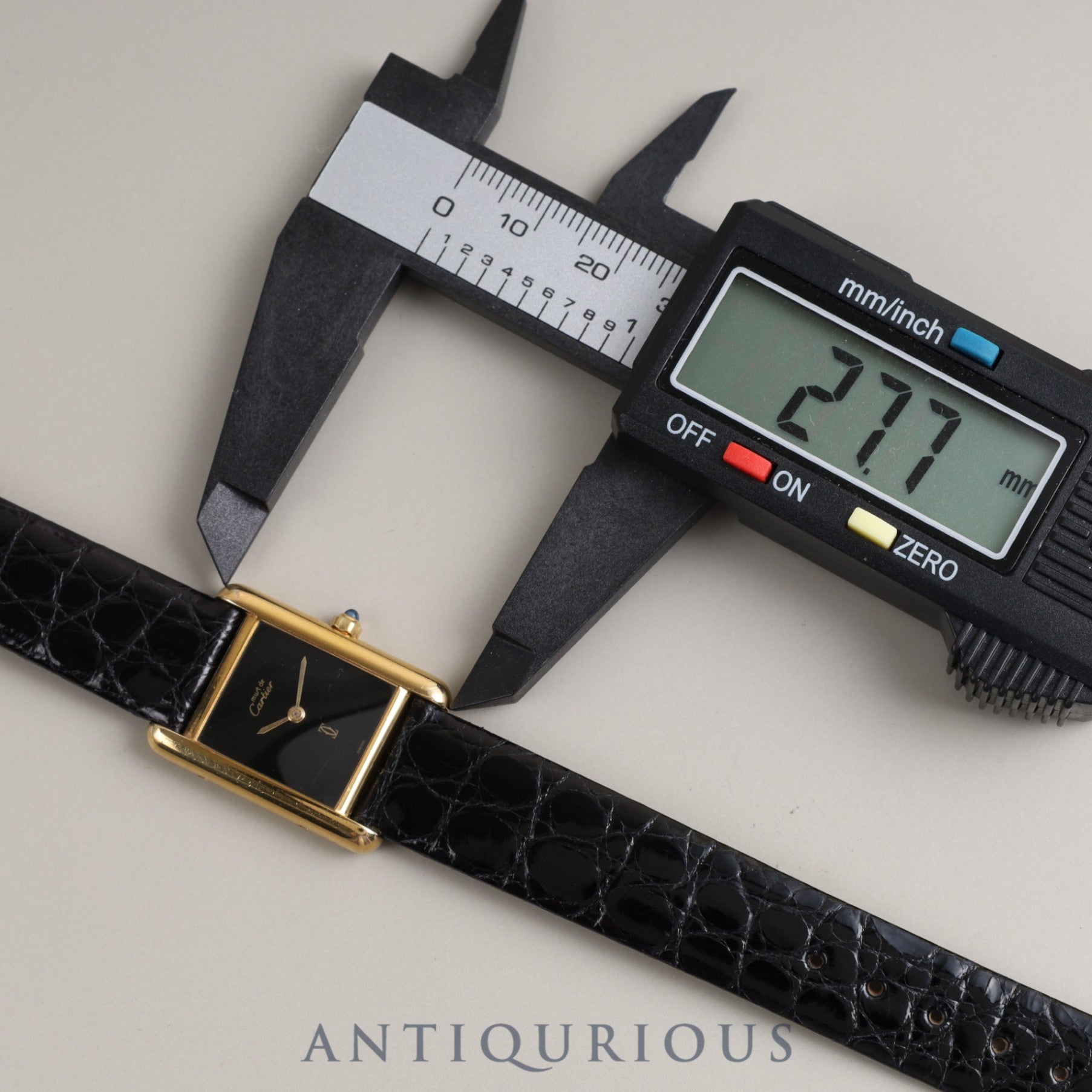 Cartier Must Tank SM QZ 3 66001 925 Leather Genuine Buckle (GP) Black Onyx Dial Box Warranty (1986) Overhauled