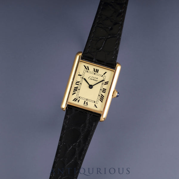 カルティエ マストタンク LM 590005 クォーツ Cal.90 SV925 革 純正尾錠(GP) アイボリーローマン文字盤 1982年頃~1995年頃 オーバーホール済み