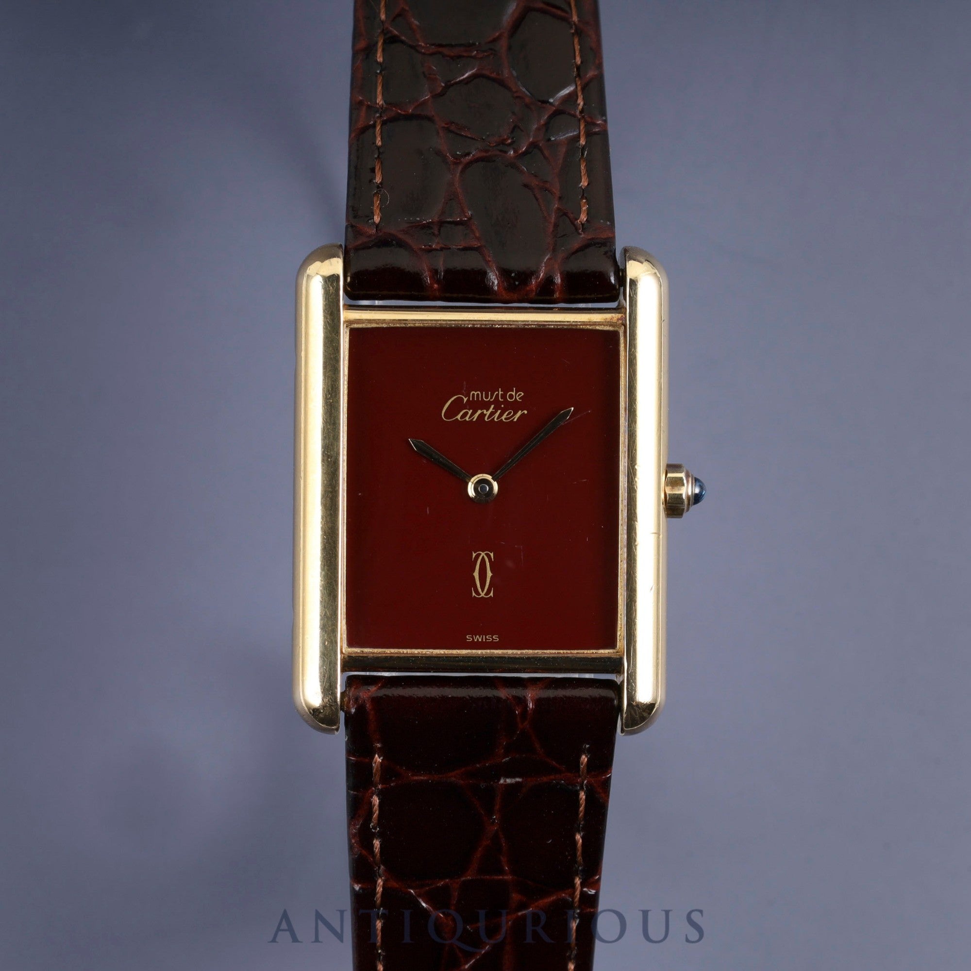 カルティエ マストタンク LM 6 81006 クォーツ SV925 革 純正尾錠(GP)ガーネットダイヤル ボルドー文字盤 カルティエブティックにてコンプリートサービス(フルメンテナンス)済み