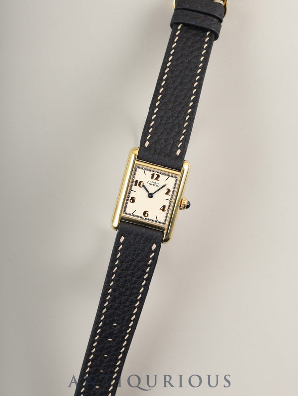 Cartier Must Tank SM 5057001 Quartz Caliber 057 SV925 Leather Strap with Genuine GP Buckle, Arabic CC Dial, Circa 1982-1995, Overhauled and Finished to Look Like New