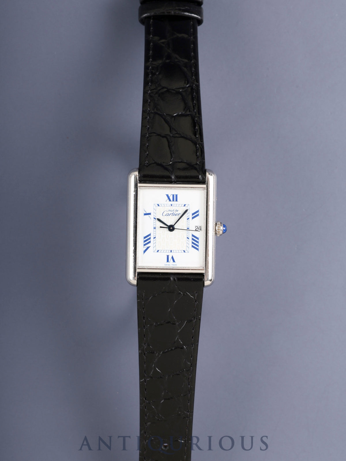 Cartier Must Tank GM (XL) 2414 Quartz Movement, SV925 Leather, Genuine Pin Buckle (Stainless Steel), White Roman Dial (SWISS MADE Marking), Completely Serviced at a Cartier Boutique